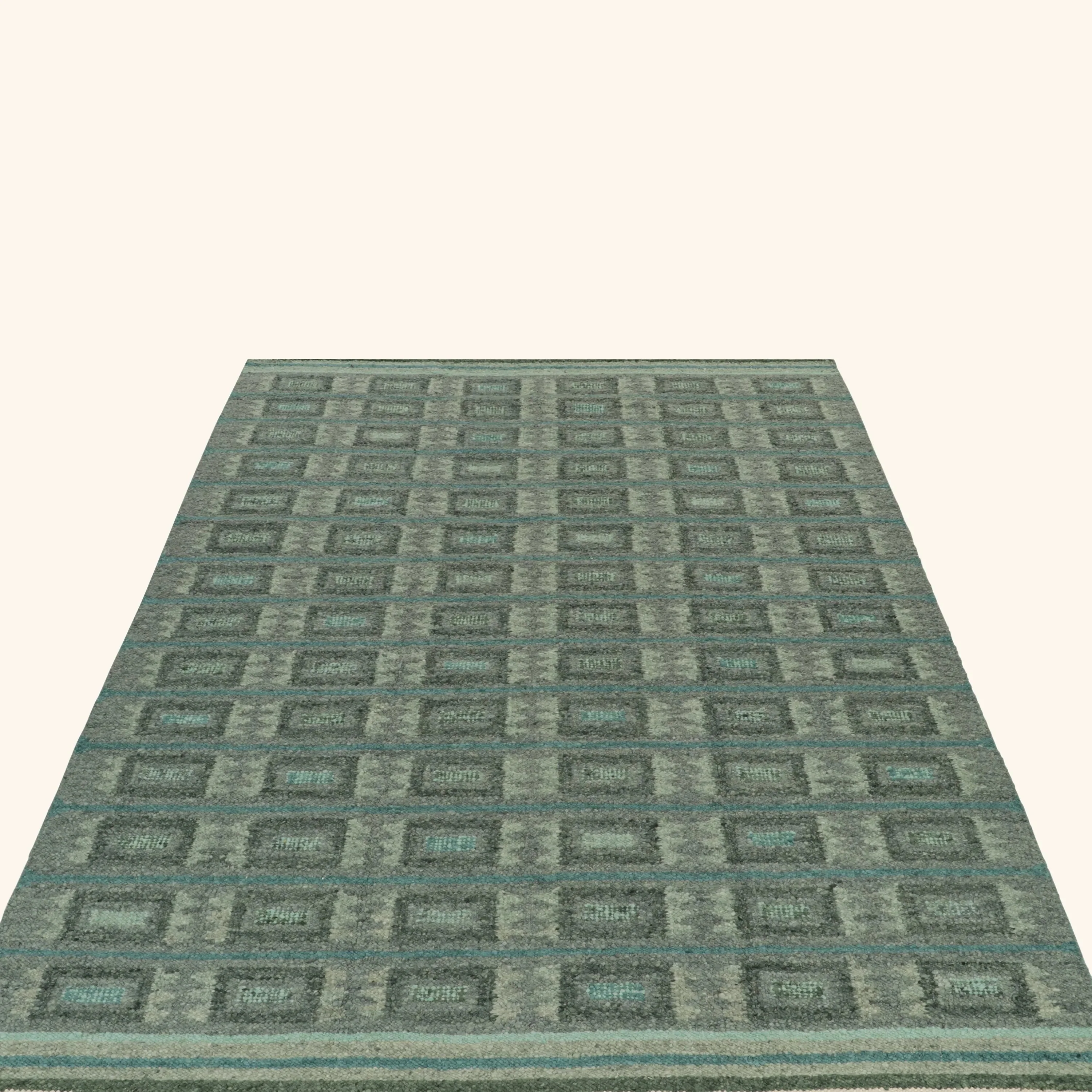 Green Swedish Inspired Flatweave Wool Rug - 9'4" x 12' - Image 5