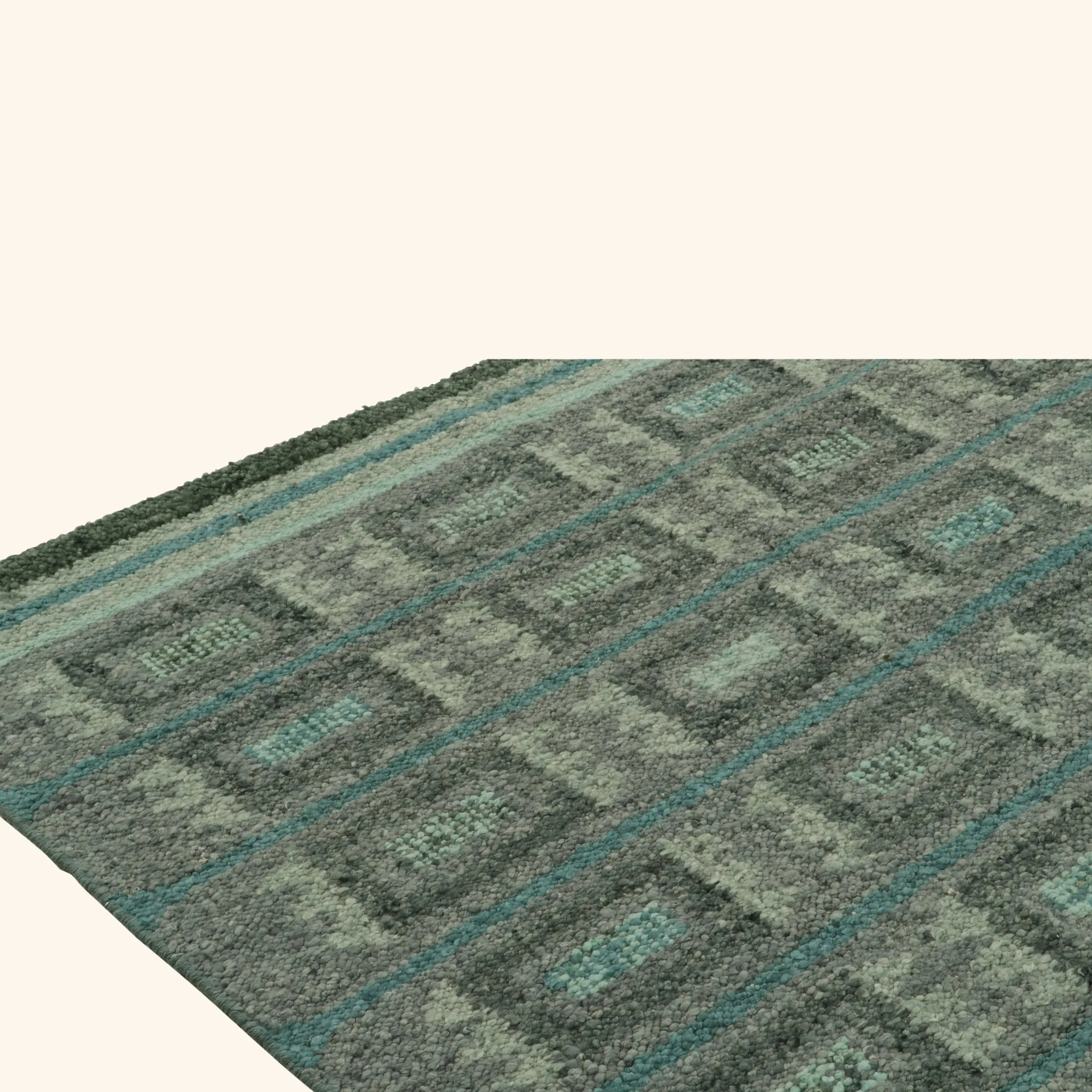 Green Swedish Inspired Flatweave Wool Rug - 9'4" x 12' - Image 6