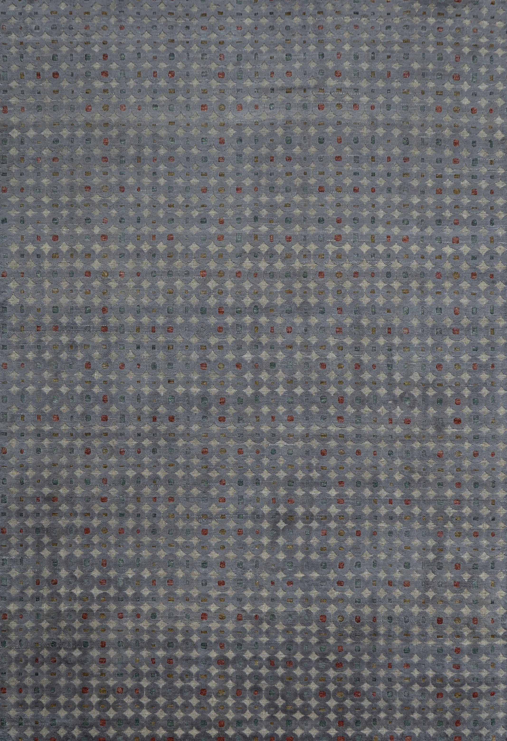 Grey Rust Contemporary Silk Wool Blend Rug - 6' x 9' - Image 5