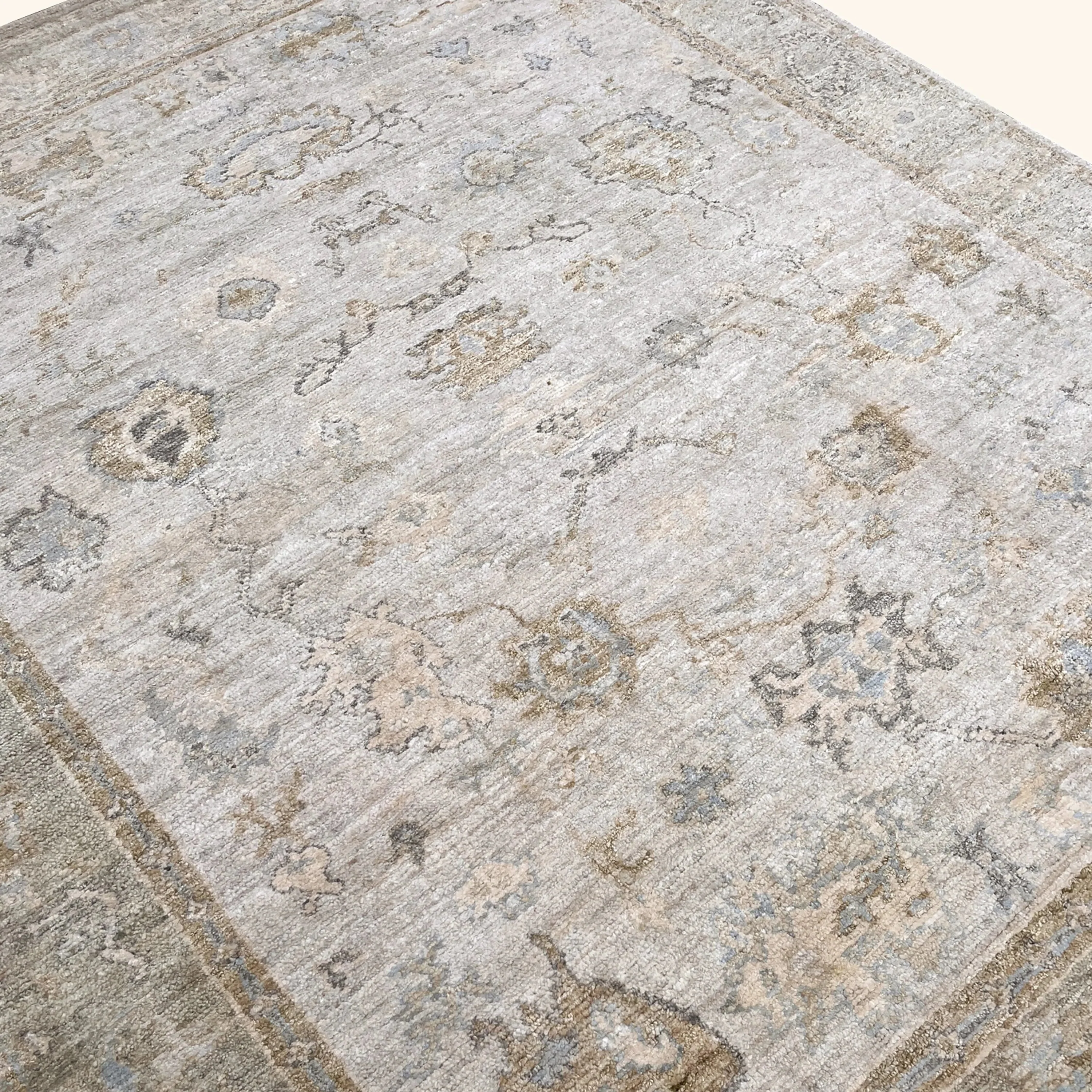 Grey Traditional Oushak Silk Rug - Image 4