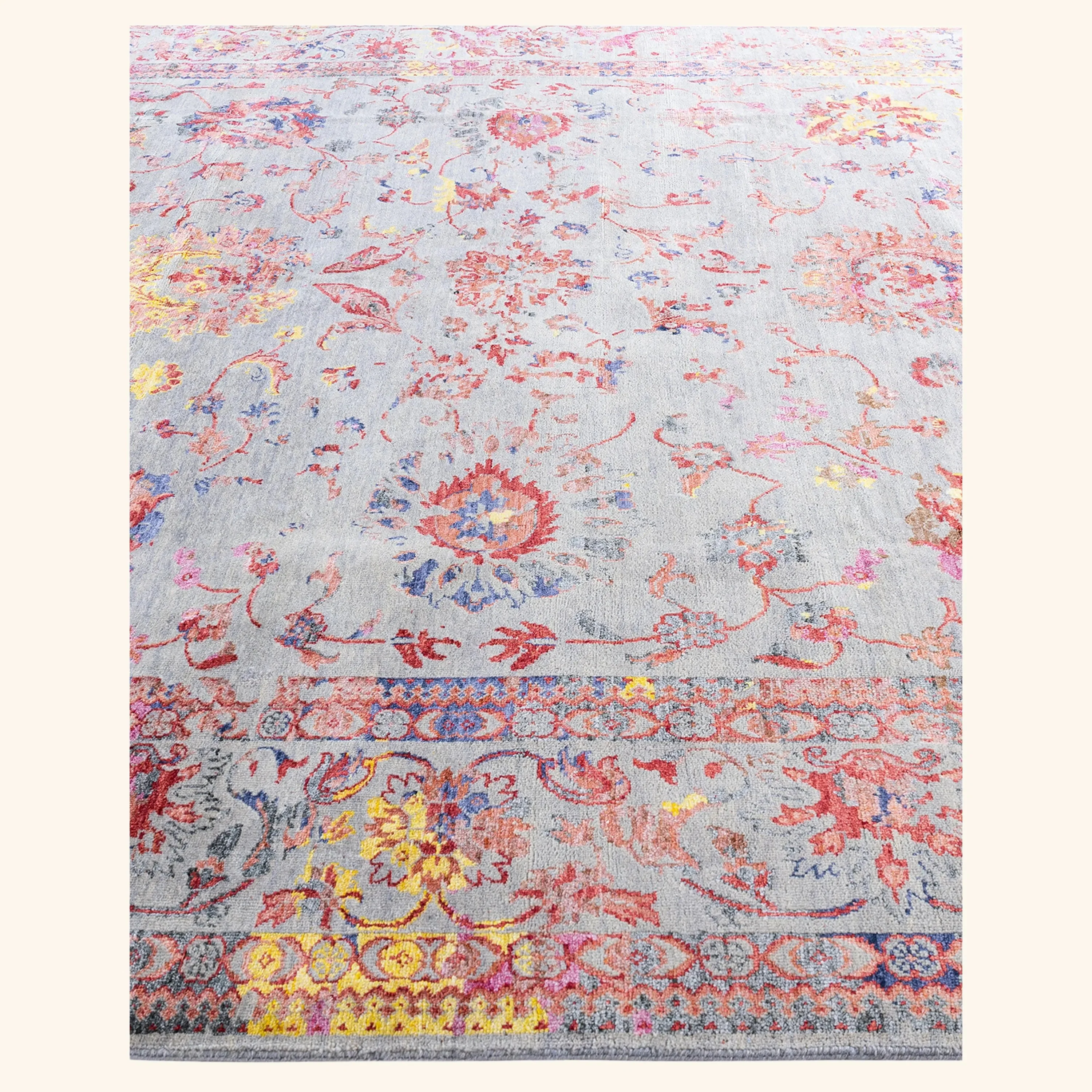 Grey Traditional Wool Silk Blend Rug - 8'1" x 10'1" - Image 4