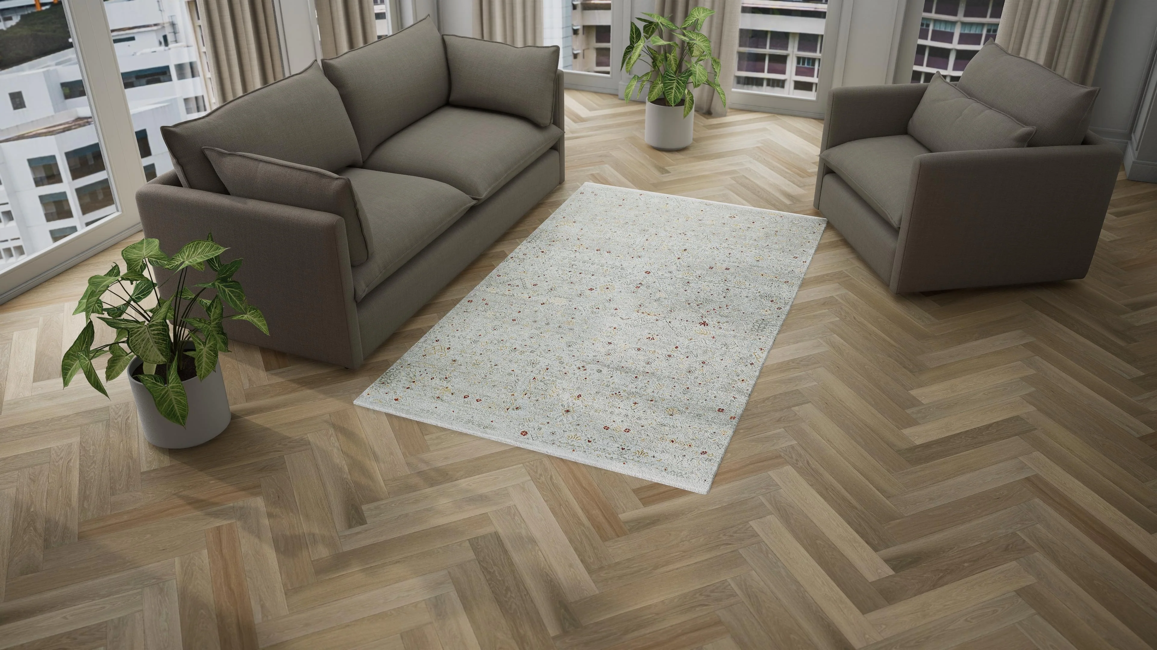 Grey Modern Wool Rug - 5' x 8'6" - Image 3