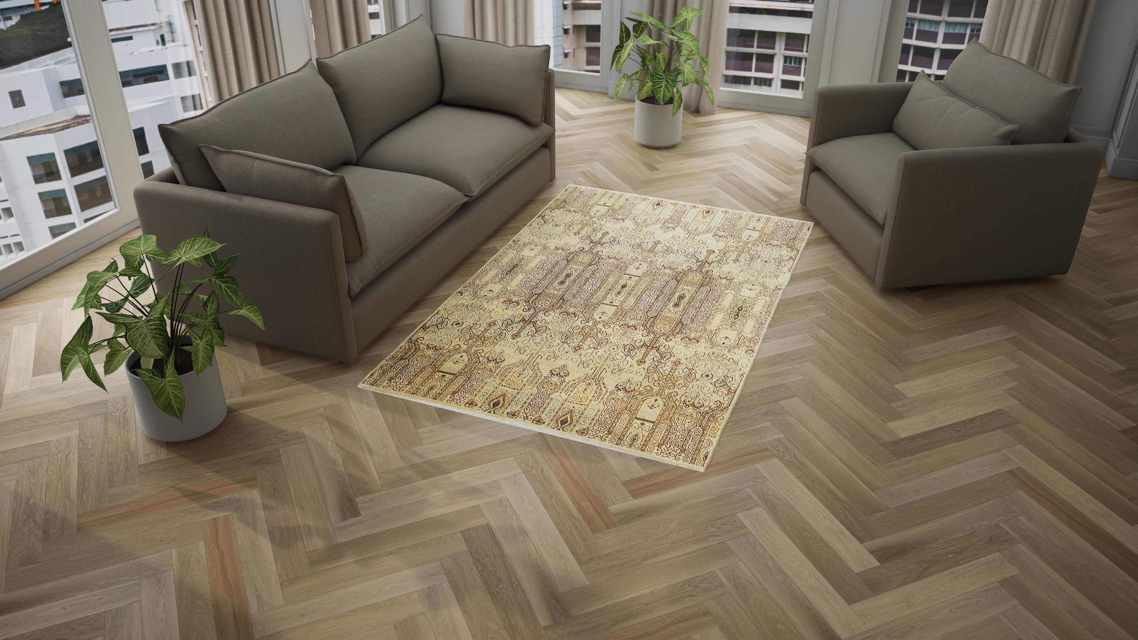 Beige Modern Wool Rug - 5'1" x 8' - Image 3