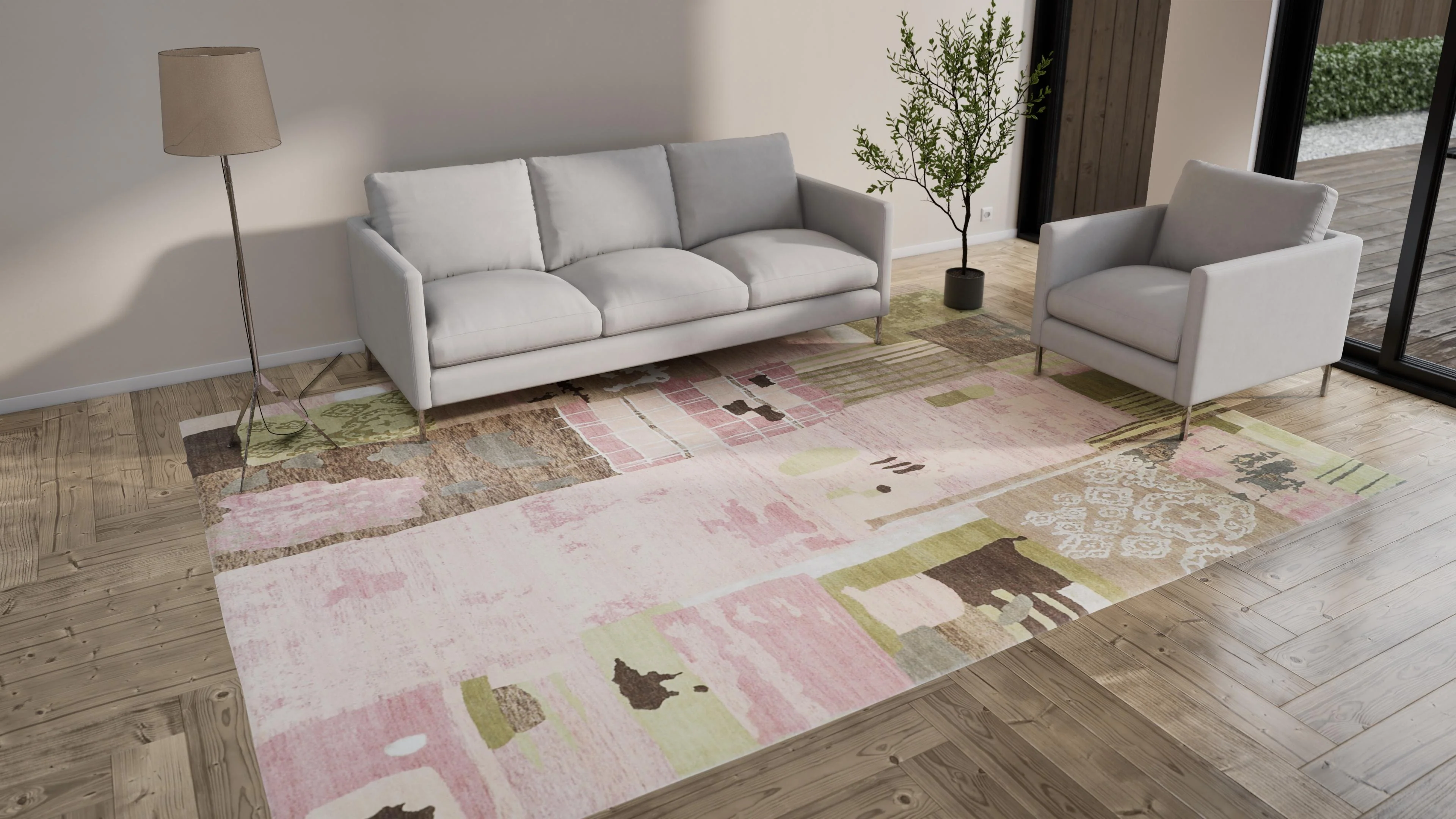 Pink & Green Modern Wool Rug - 8'11" x 12'2" - Image 11