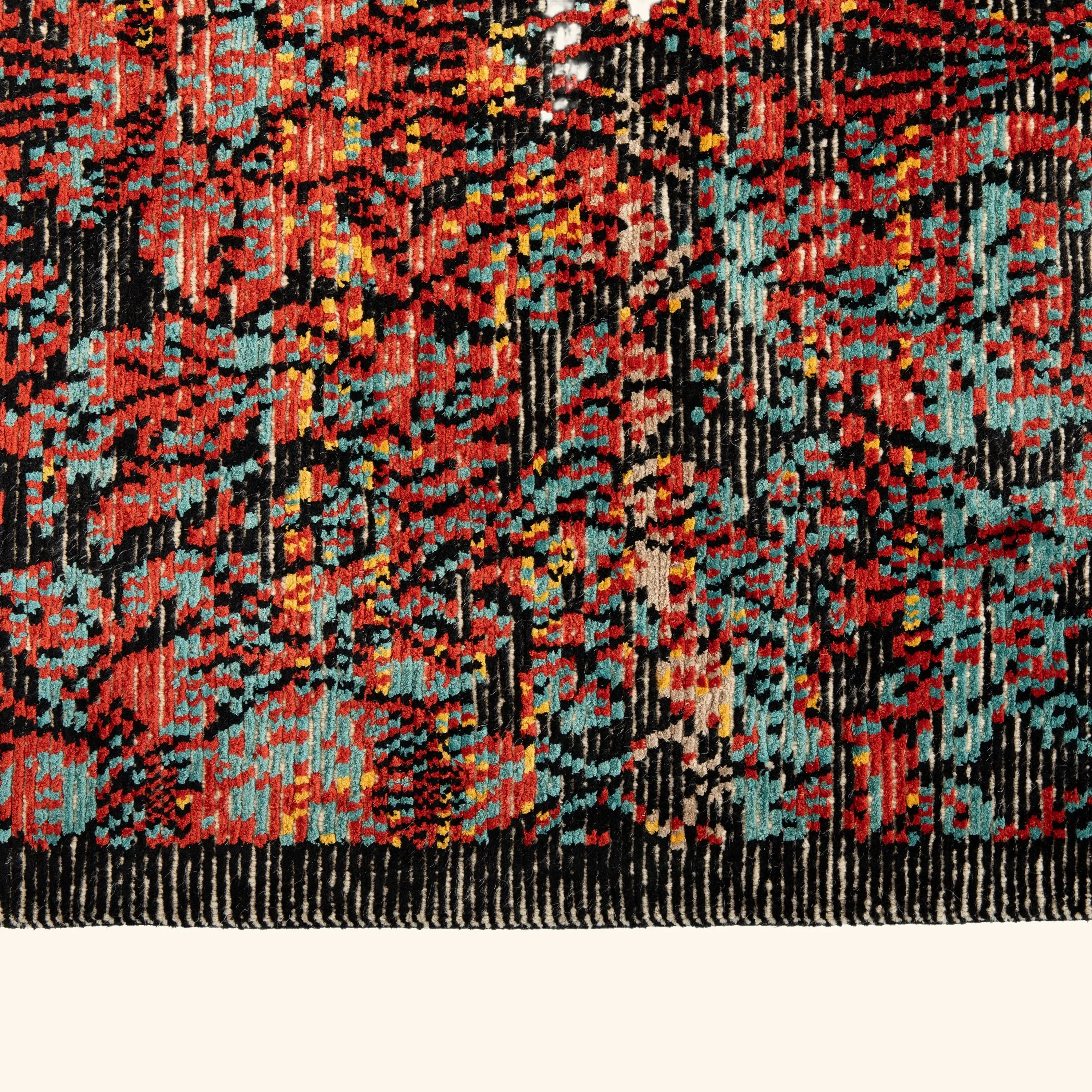Red & Black Contemporary Tibetan Silk Wool Blend Rug - 8' x 10'1" - Image 5