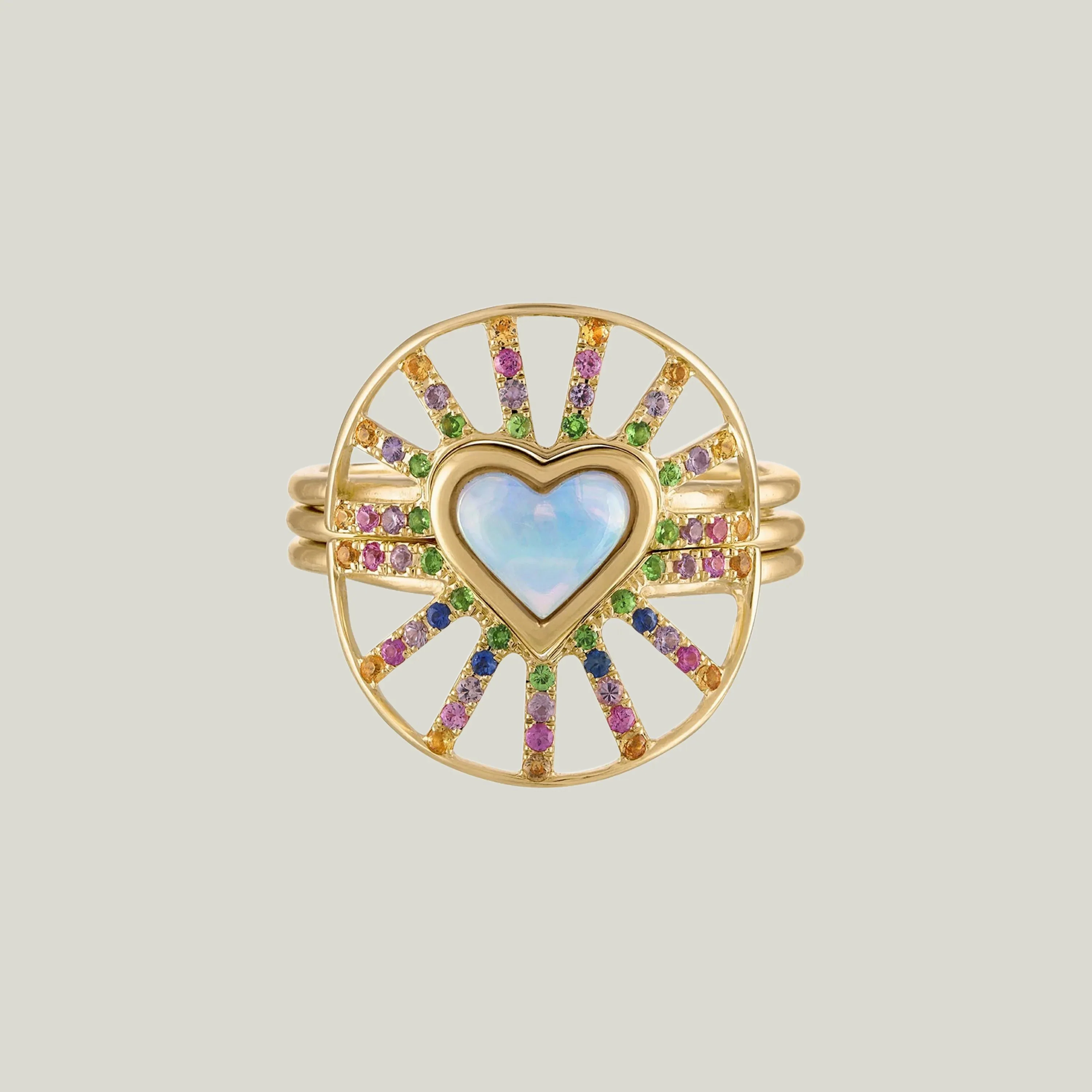 Heart Nesting Ring in Rainbow Sapphires