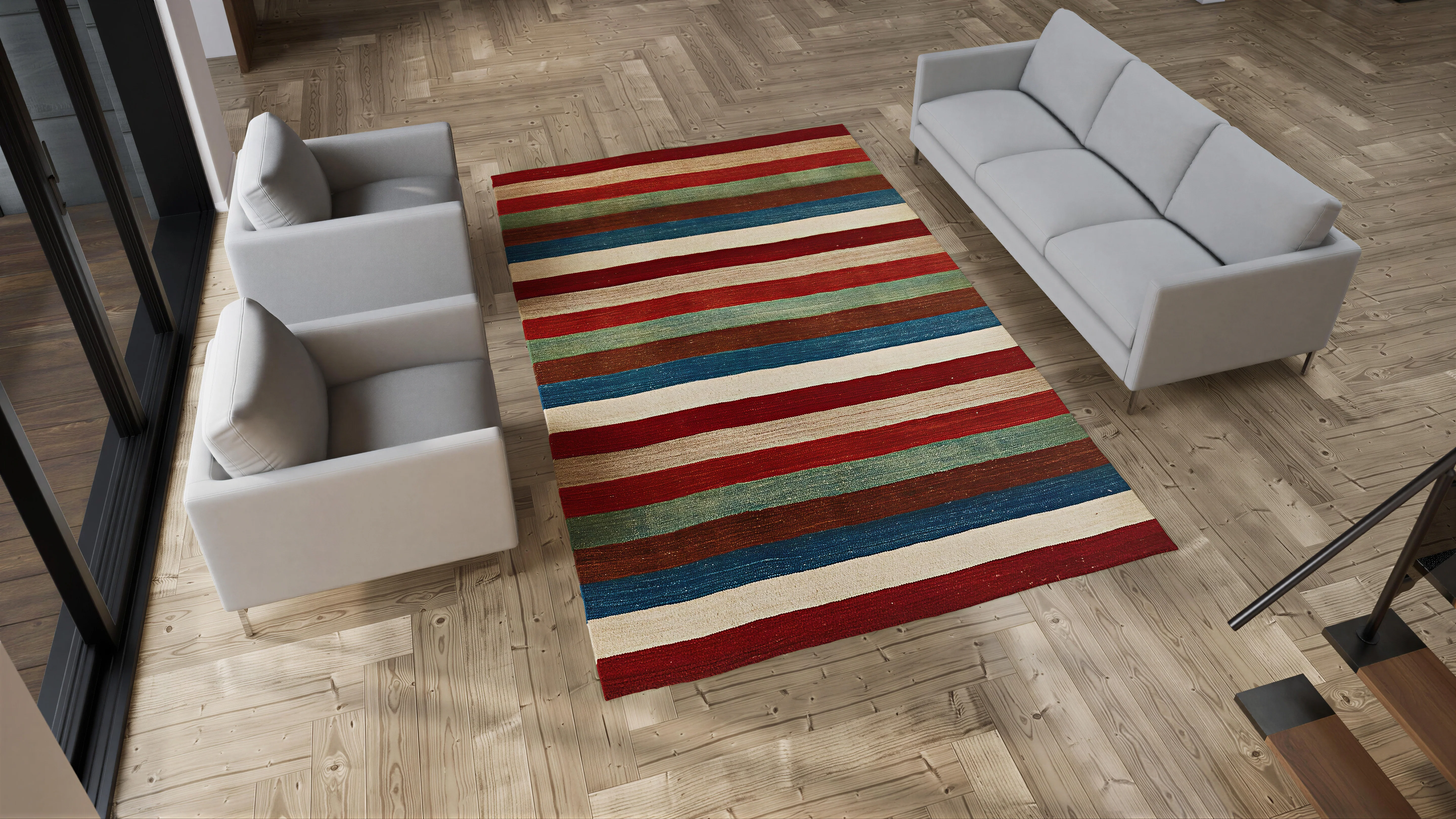 Multicolored Flatweave Wool Rug - 7'5" x 11'6" - Image 3