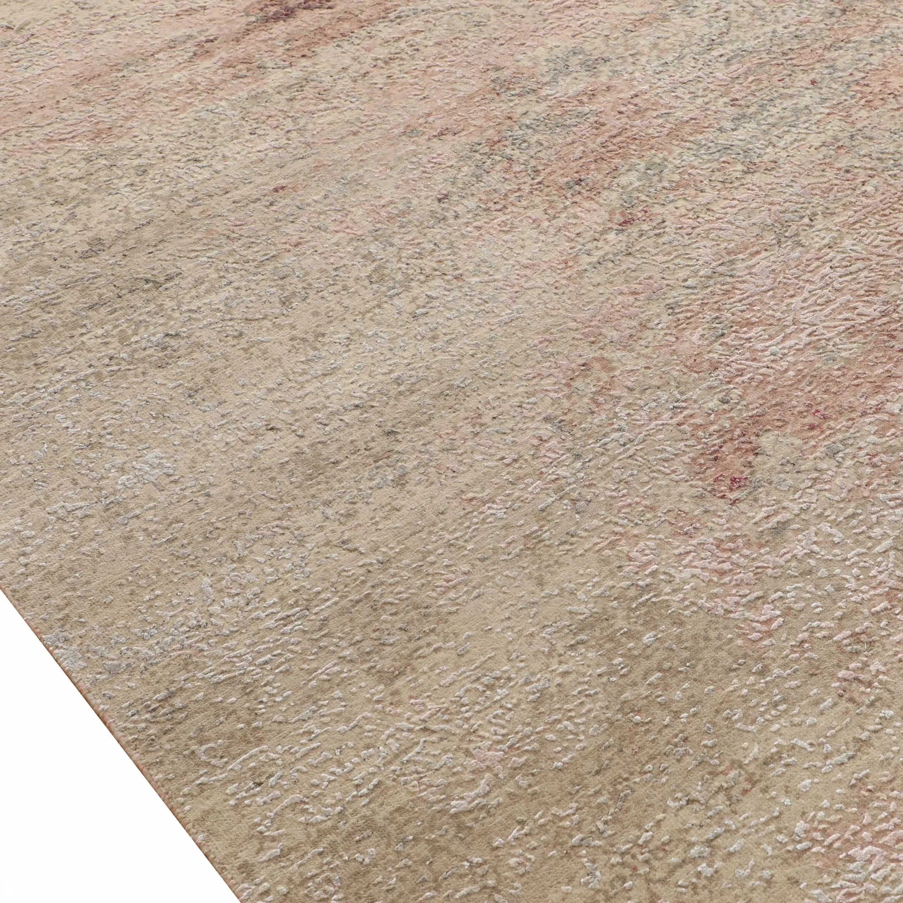 Beige & Pink Transitional Wool Silk Blend Rug - 9' x 12'2" - Image 2