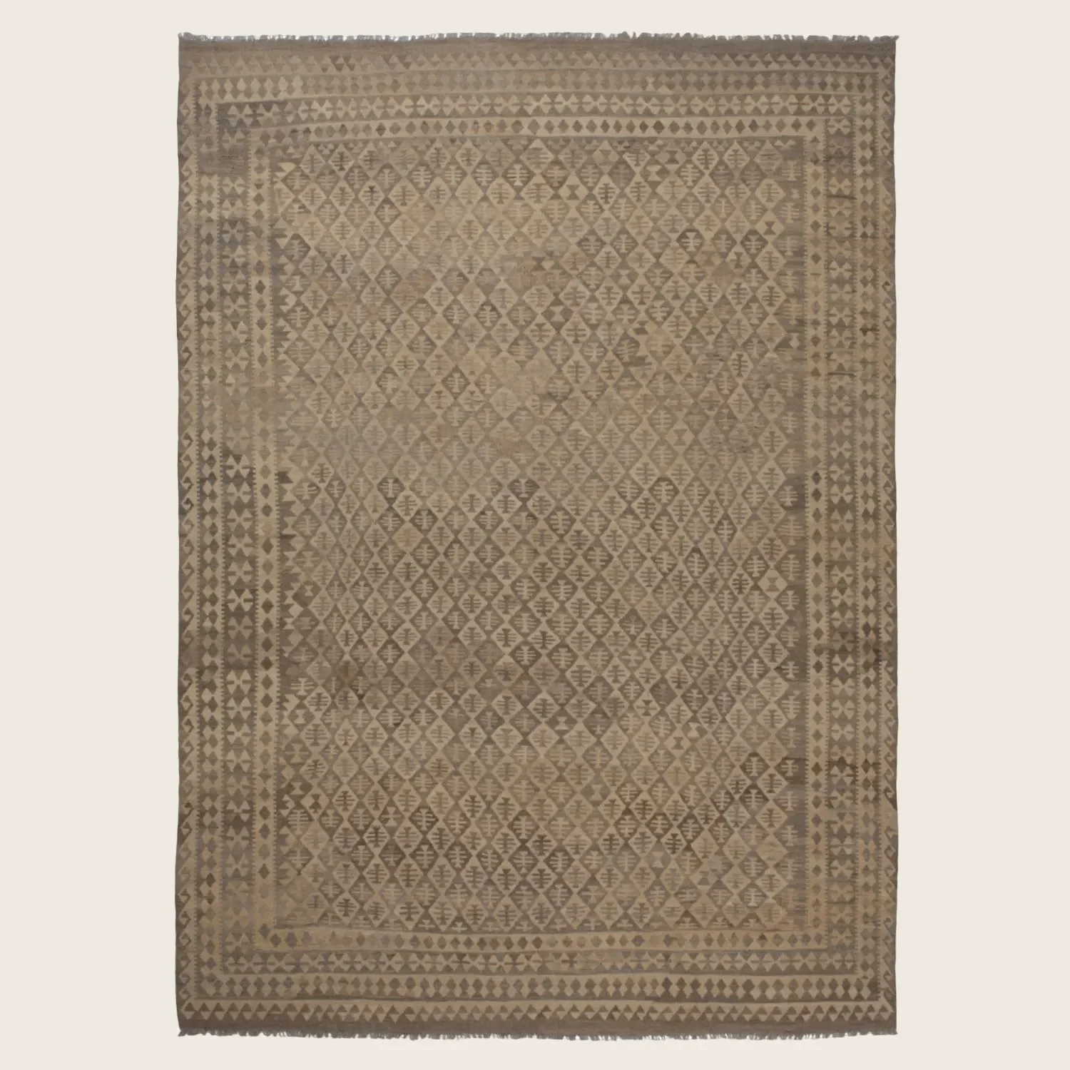 Beige Flatweave Wool Rug - 9'9" x 13'