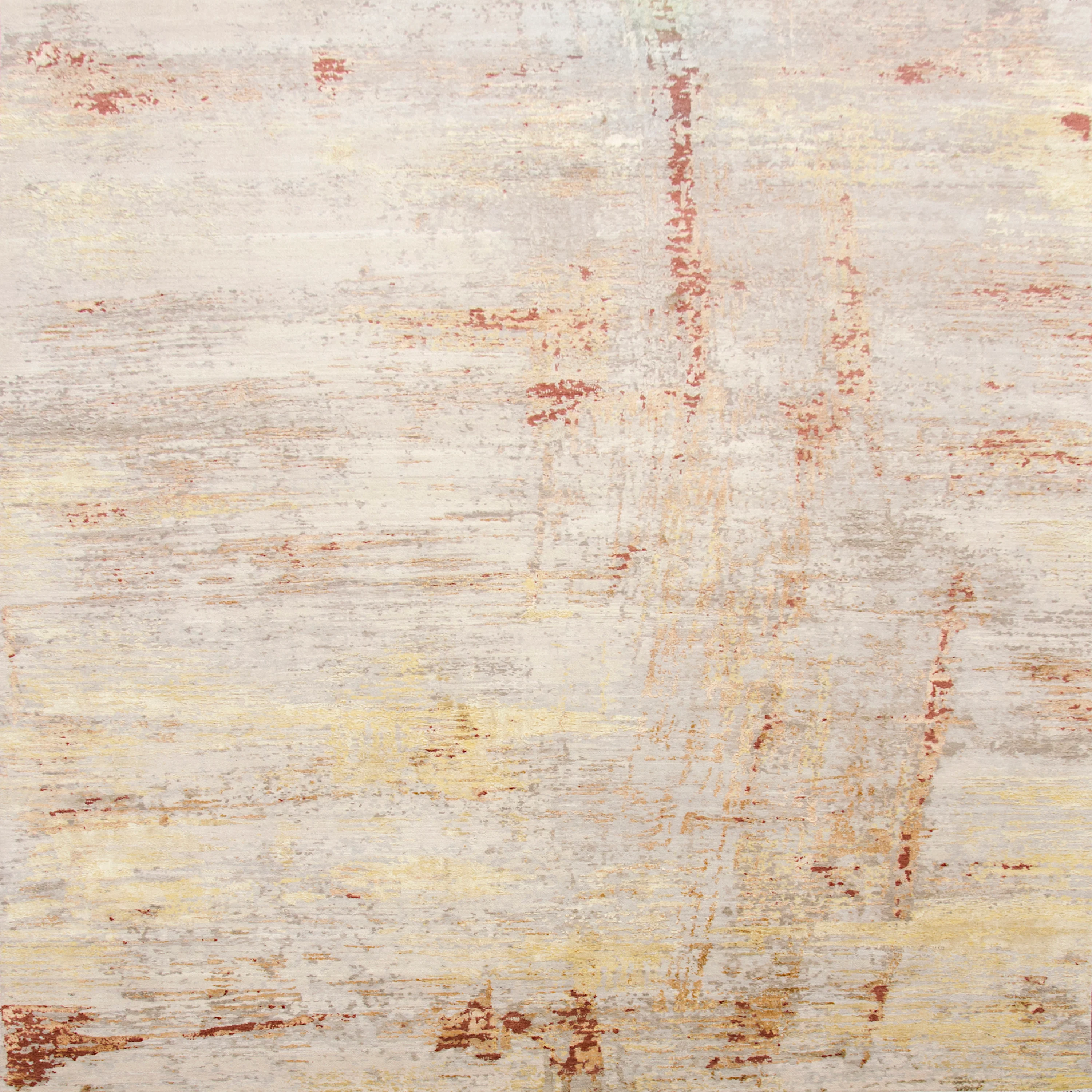 Ivory Red Contemporary Silk Wool Blend Rug - 8'11" x 12'1" - Image 7