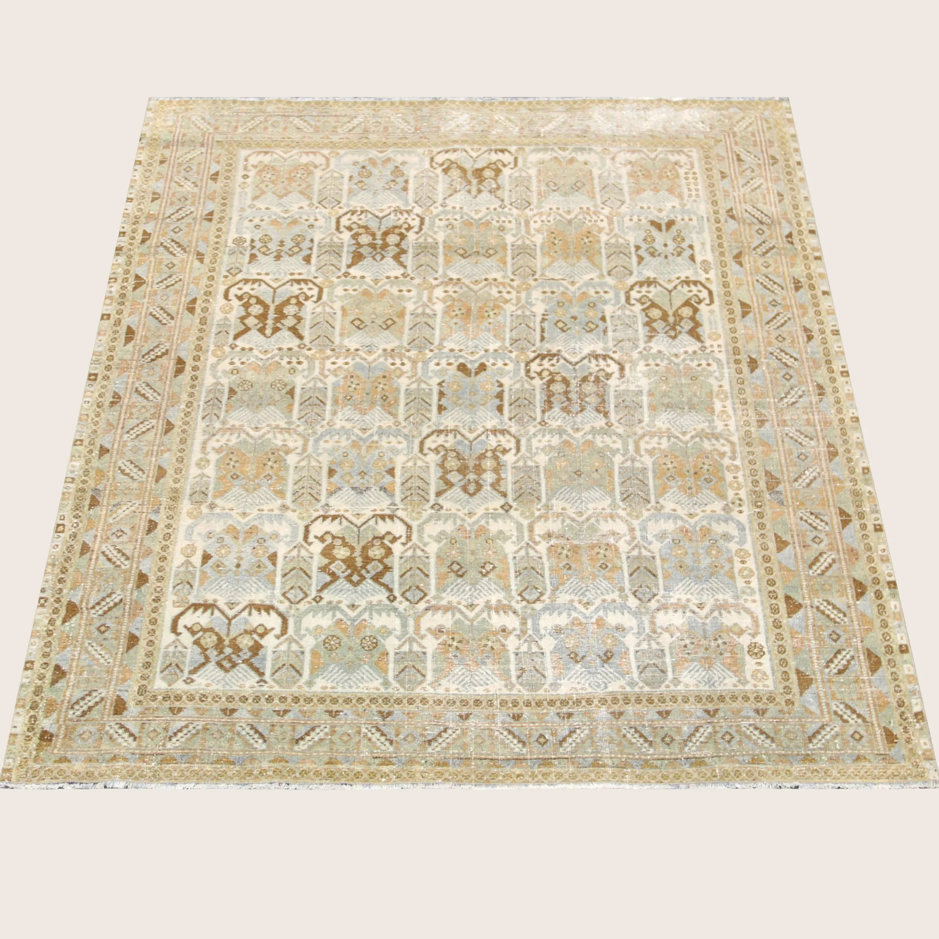 Ivory Vintage Antique Traditional Melayer Wool Rug - 4'8" x 5'8" - Image 5