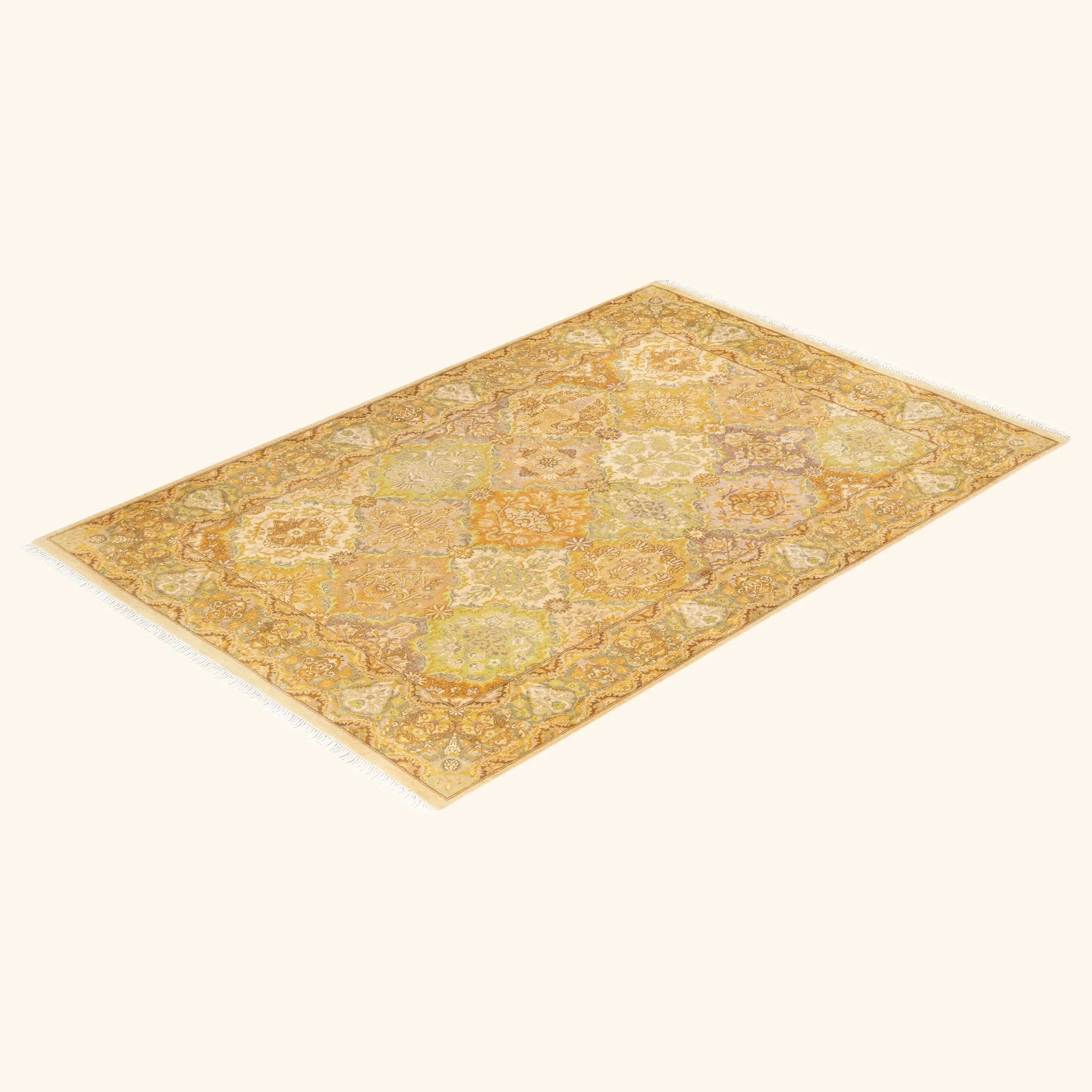 Yellow Traditional Mogul Wool Rug - 4'1" x 6'1" - Image 8