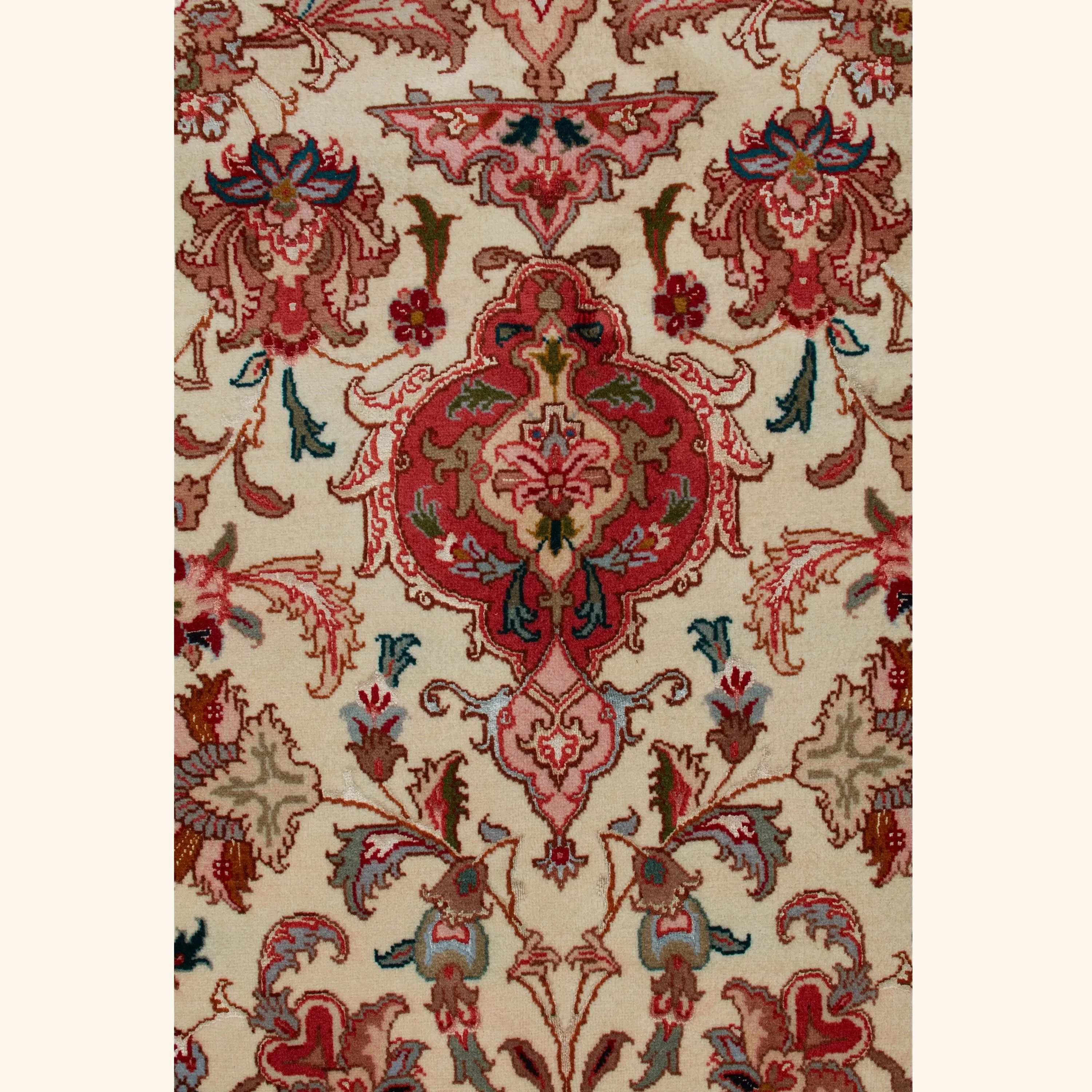 Ivory Traditional Persian Tabriz Wool Rug - 6'6" x 9'8" - Image 4