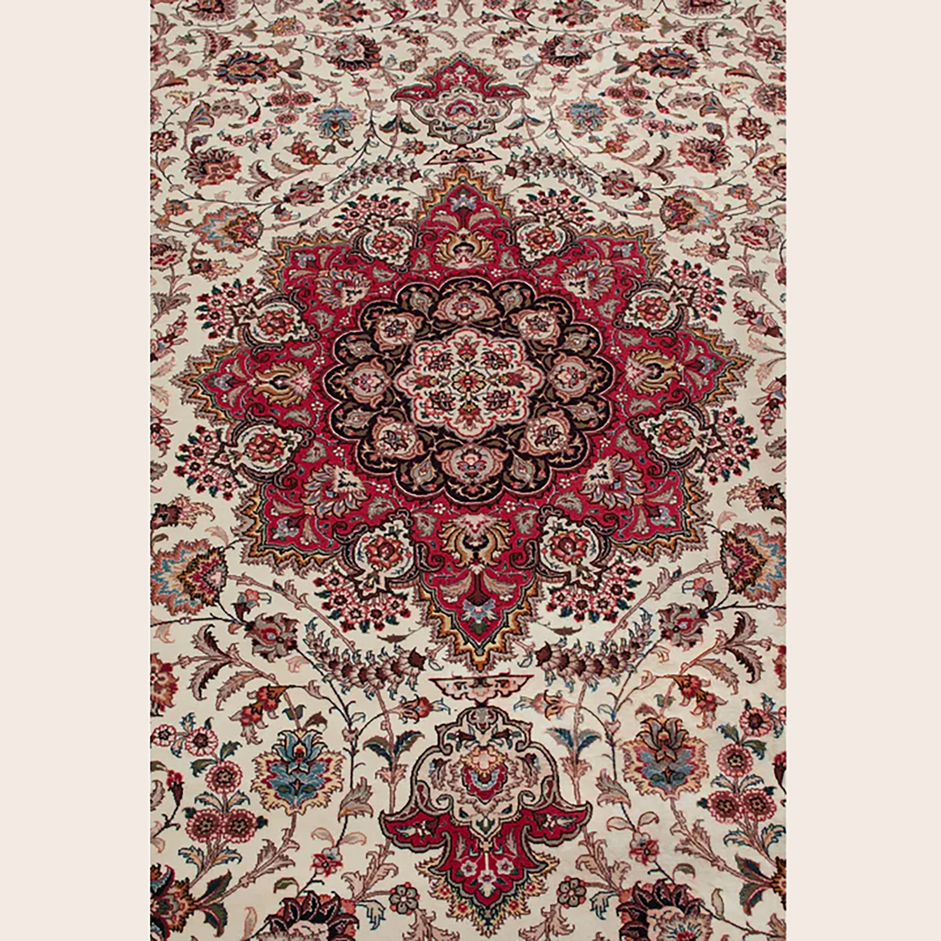 Ivory Traditional Persian Tabriz Wool Silk Blend Rug - 8'5" x 11'8" - Image 4