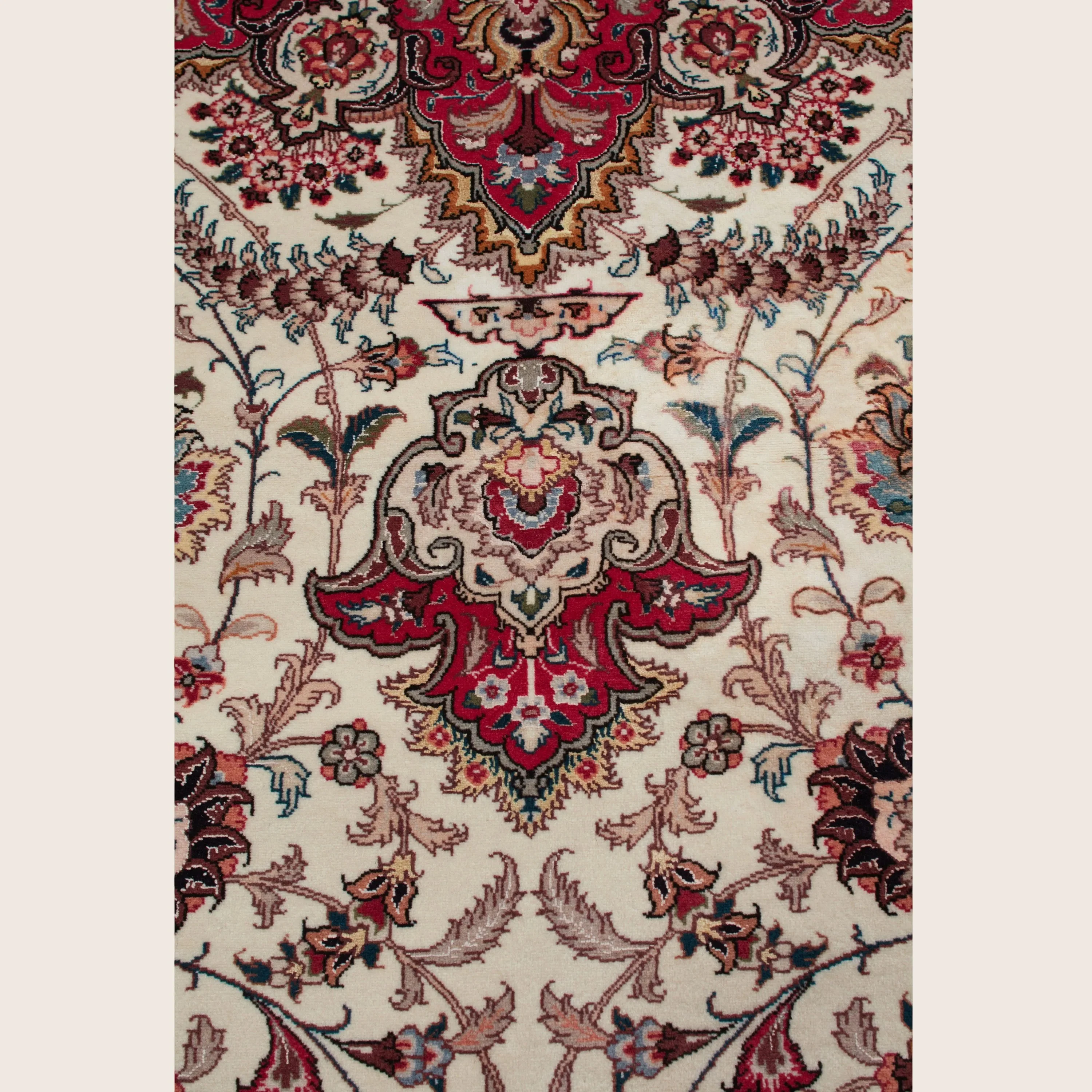 Ivory Traditional Persian Tabriz Wool Silk Blend Rug - 8'5" x 11'8" - Image 6
