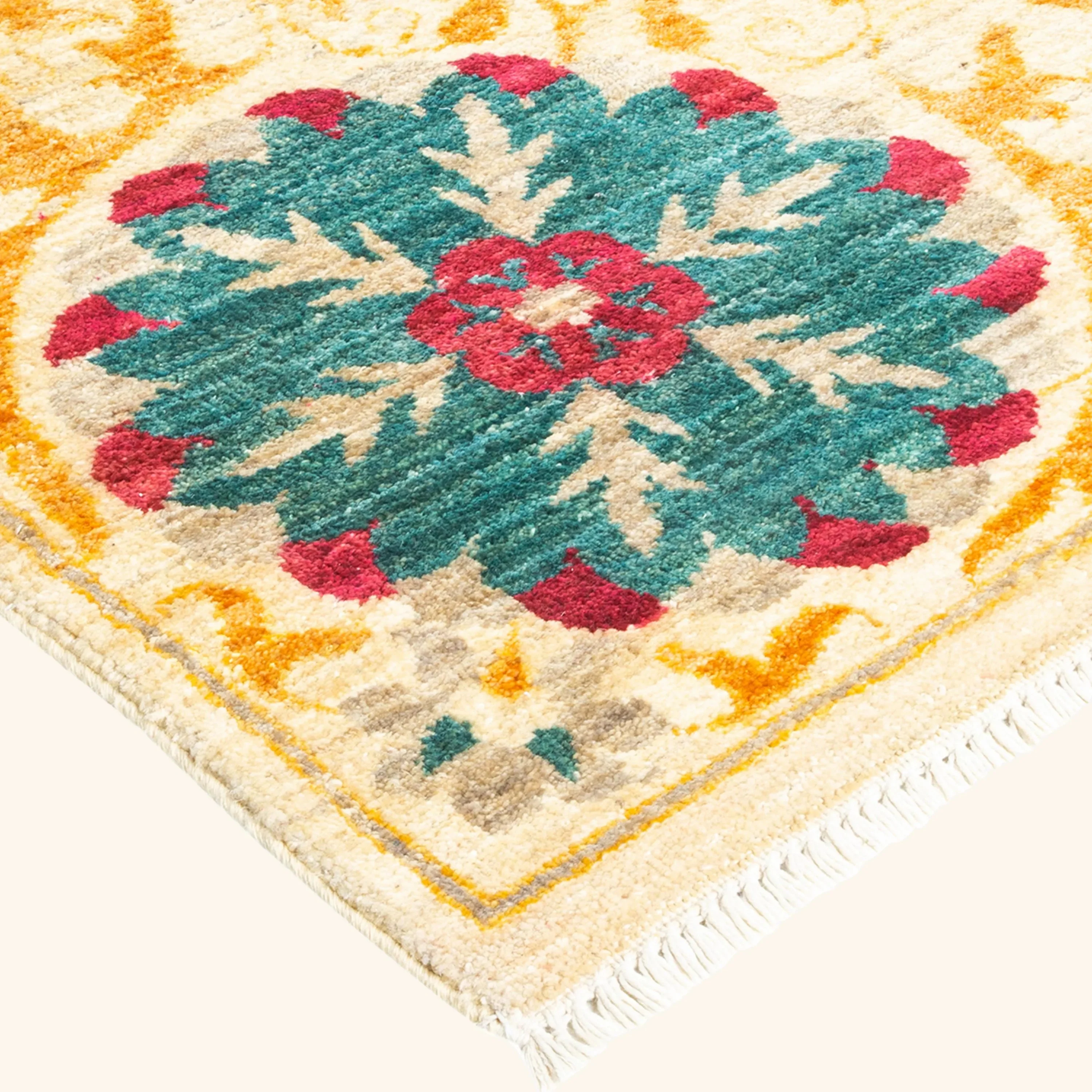 Yellow Traditional Wool Rug - 6' 3" x 9' 2" - Image 2