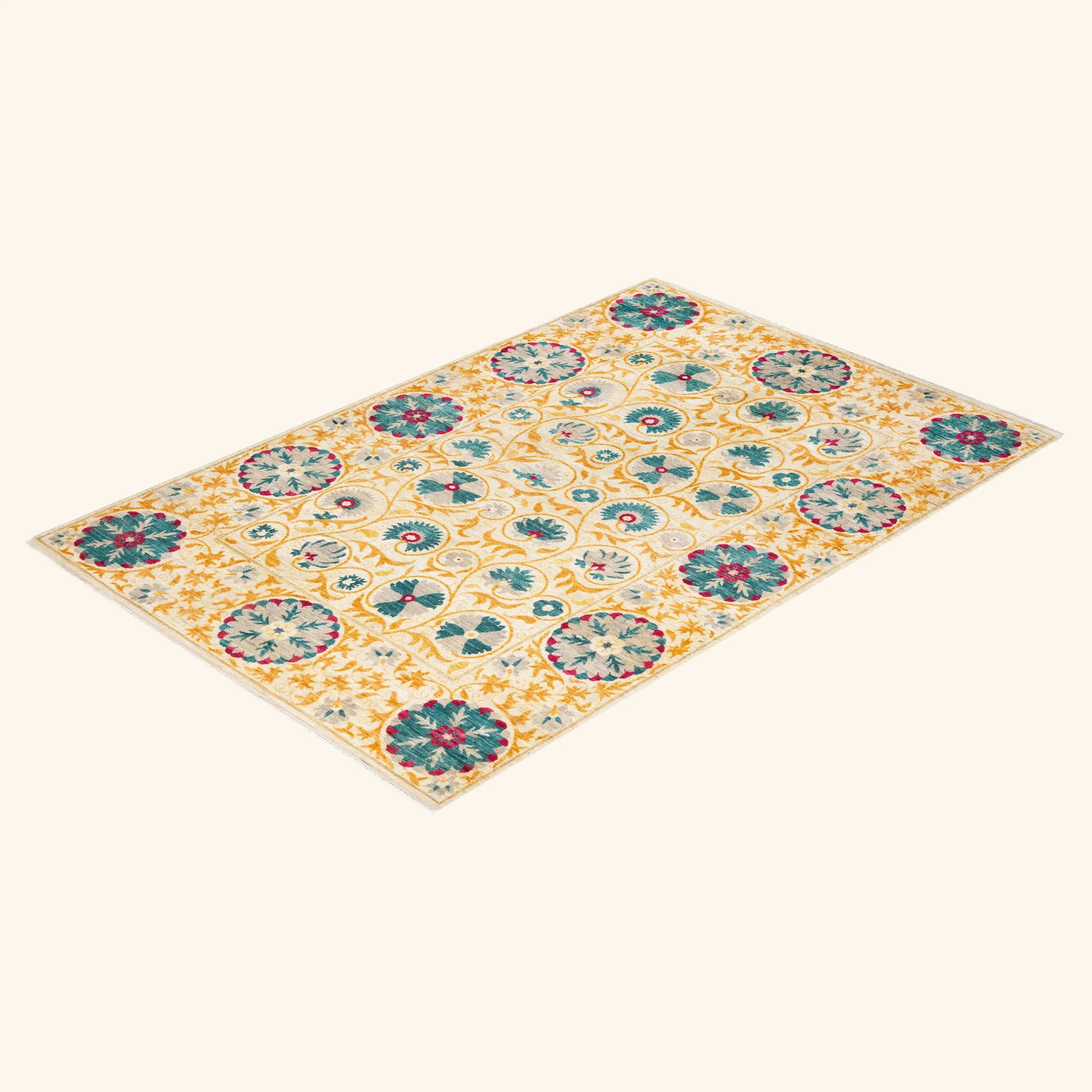 Yellow Traditional Wool Rug - 6' 3" x 9' 2" - Image 3