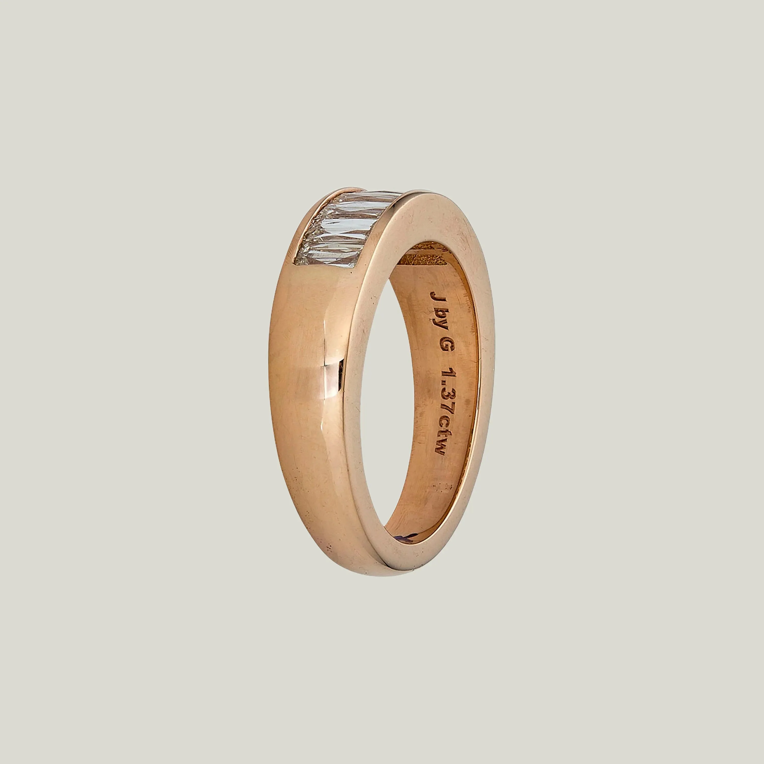 Contemporary 18K Rose Gold French Baguette Diamond Band - Image 2
