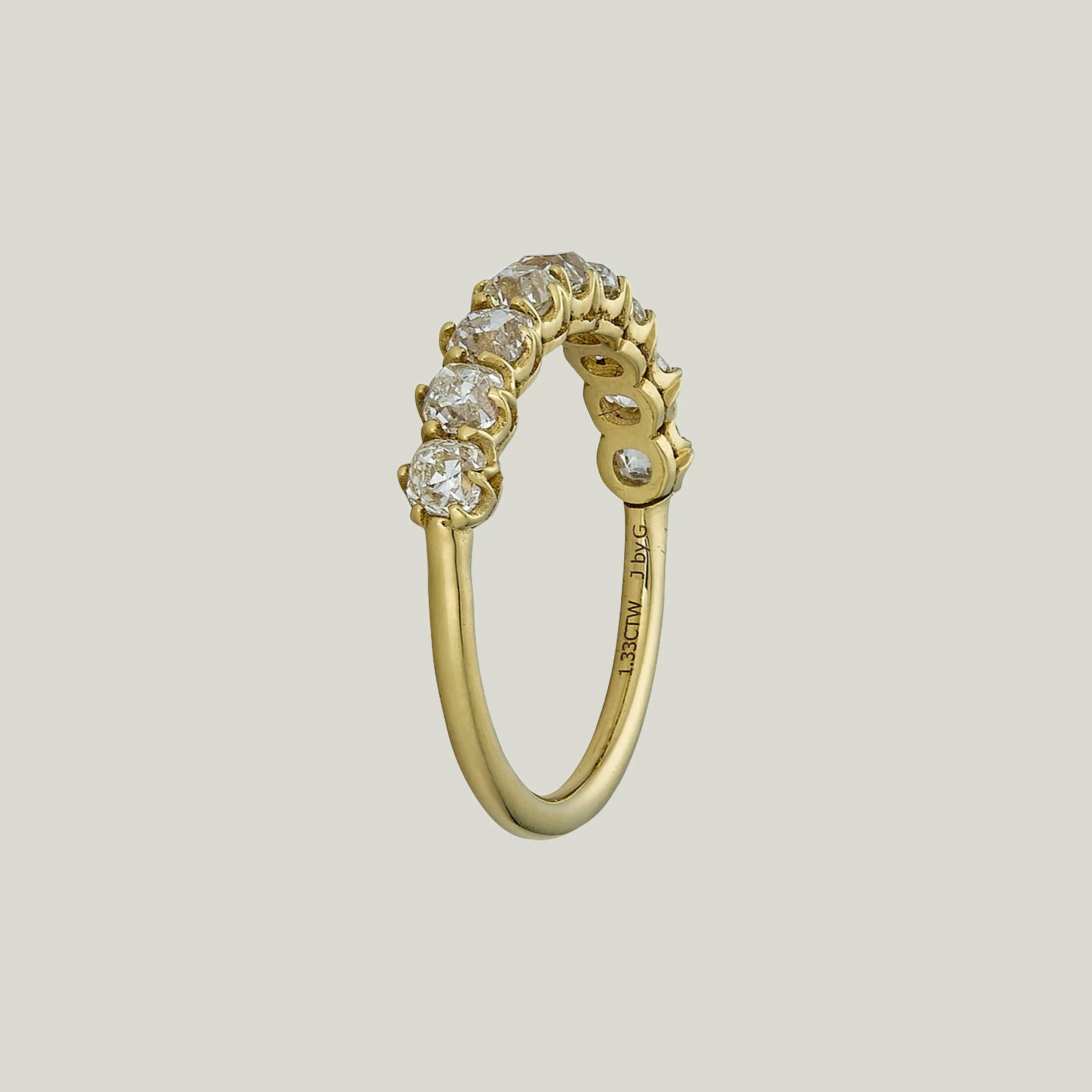 Contemporary 18K Yellow Gold Old Mine Cut Diamond Half-Hoop Band - Image 2