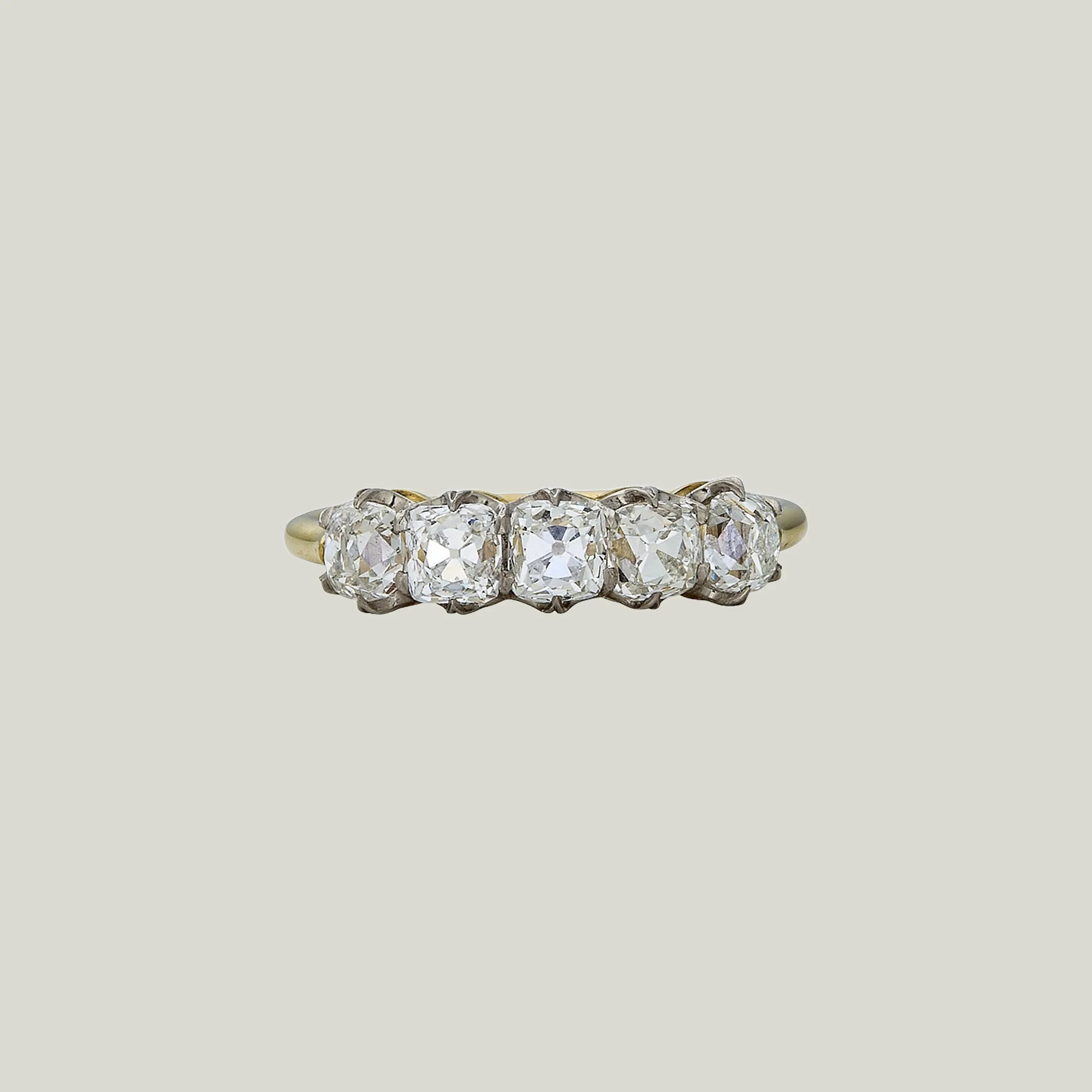 Contemporary 18K Yellow Gold and Platinum Old Mine Cut Diamond Band