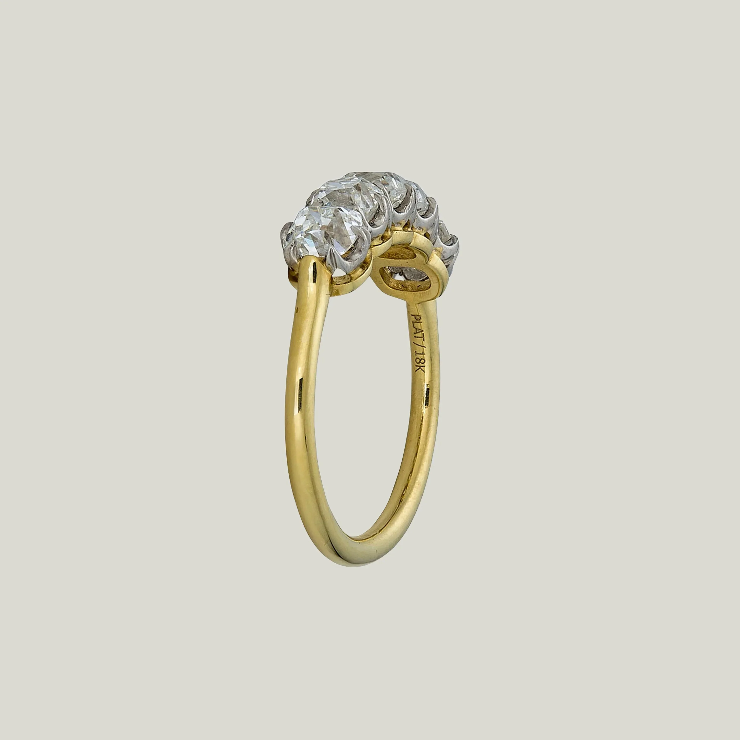 Contemporary 18K Yellow Gold and Platinum Old Mine Cut Diamond Band - Image 2