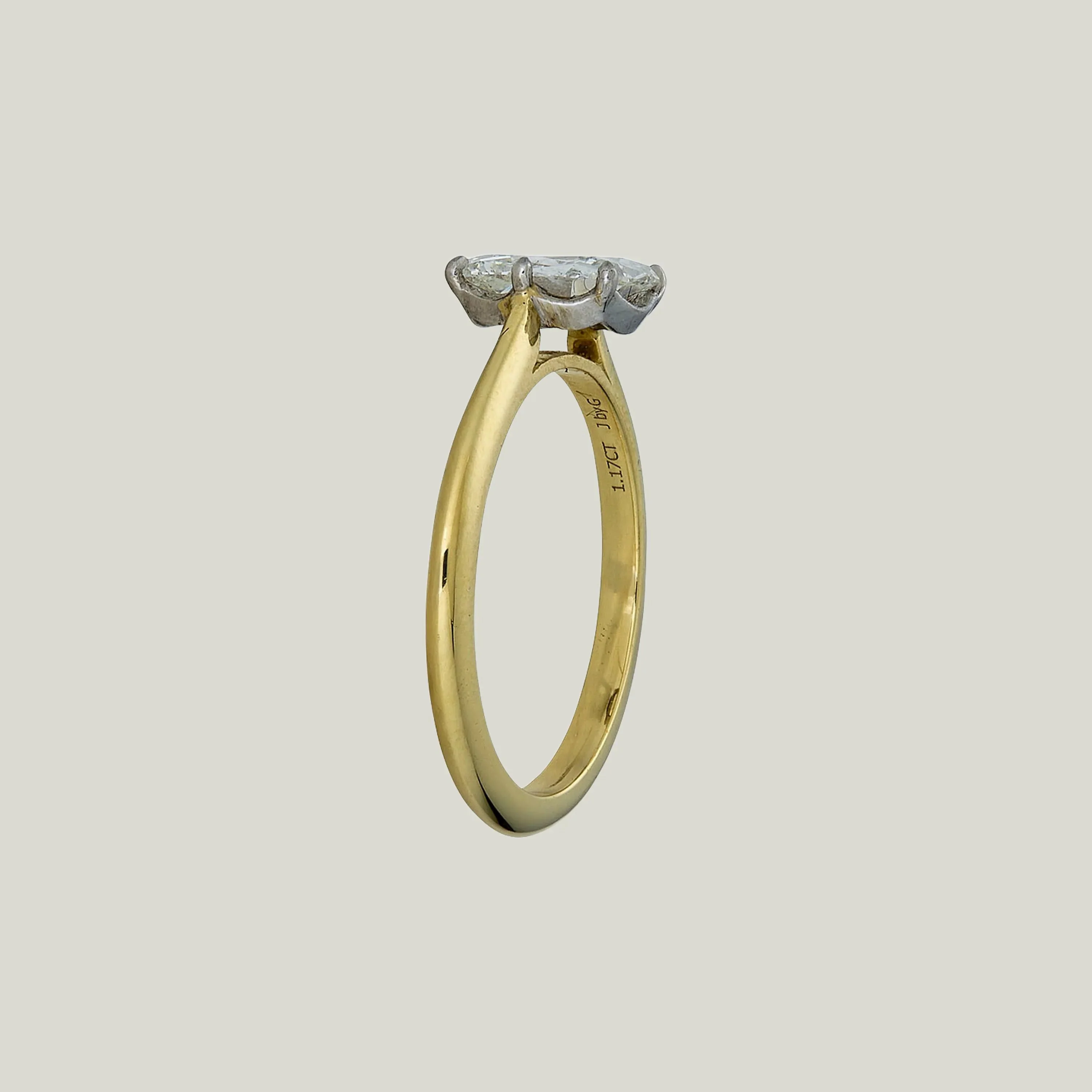 Contemporary Platinum and 18K Yellow Gold Cushion Cut Diamond Solitaire Ring - Image 2