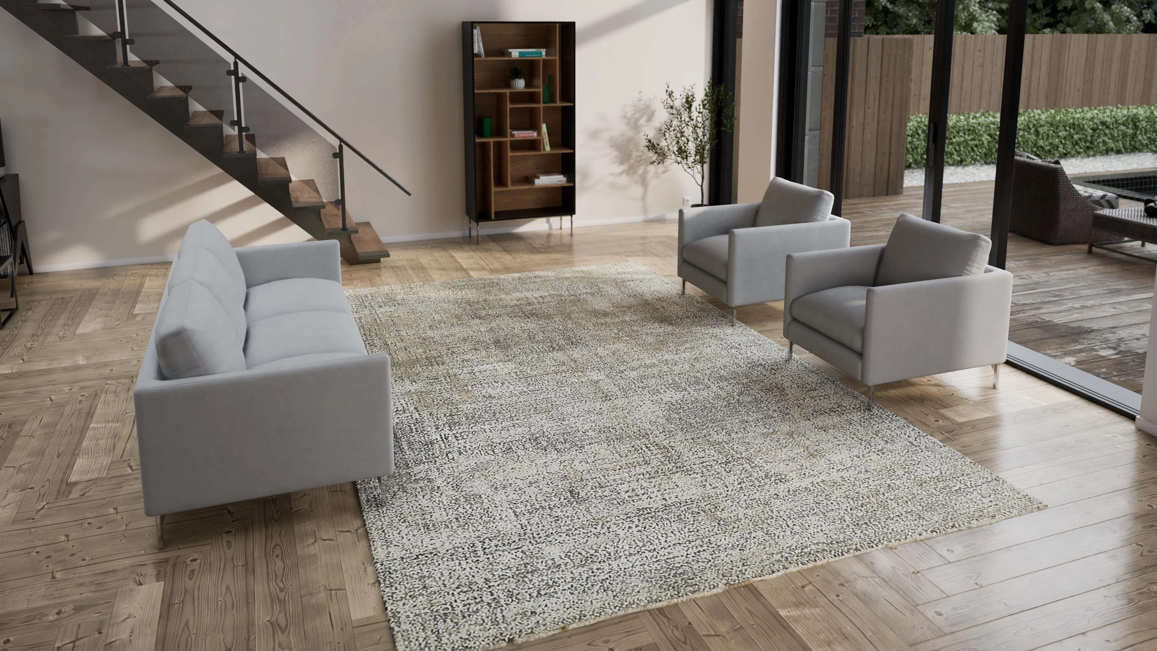 Grey Traditional Wool Silk Blend Rug - 9'11" x 14'2" - Image 3