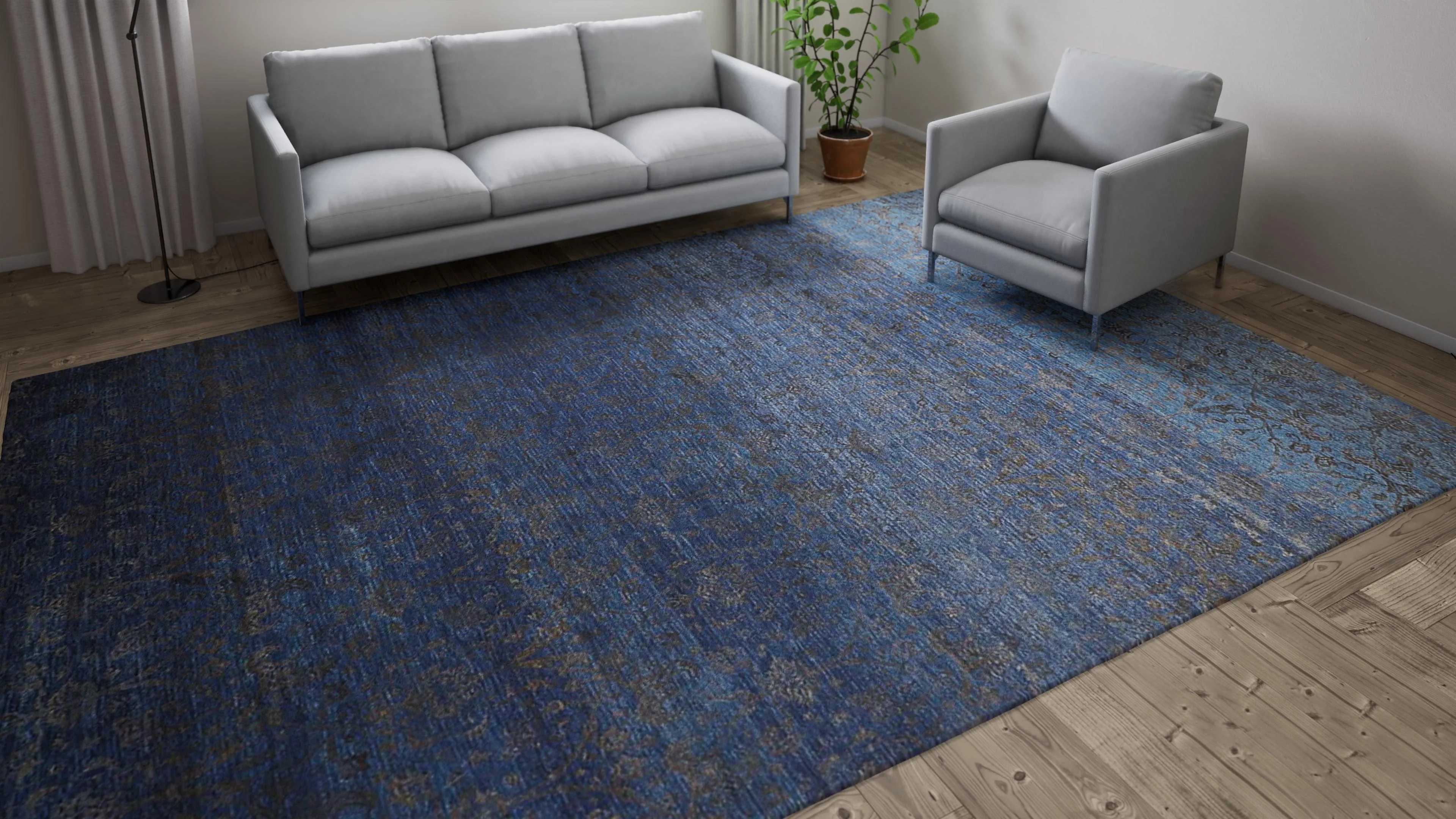 Blue Transitional Silk Rug - 9'10" x 13'09" - Image 6