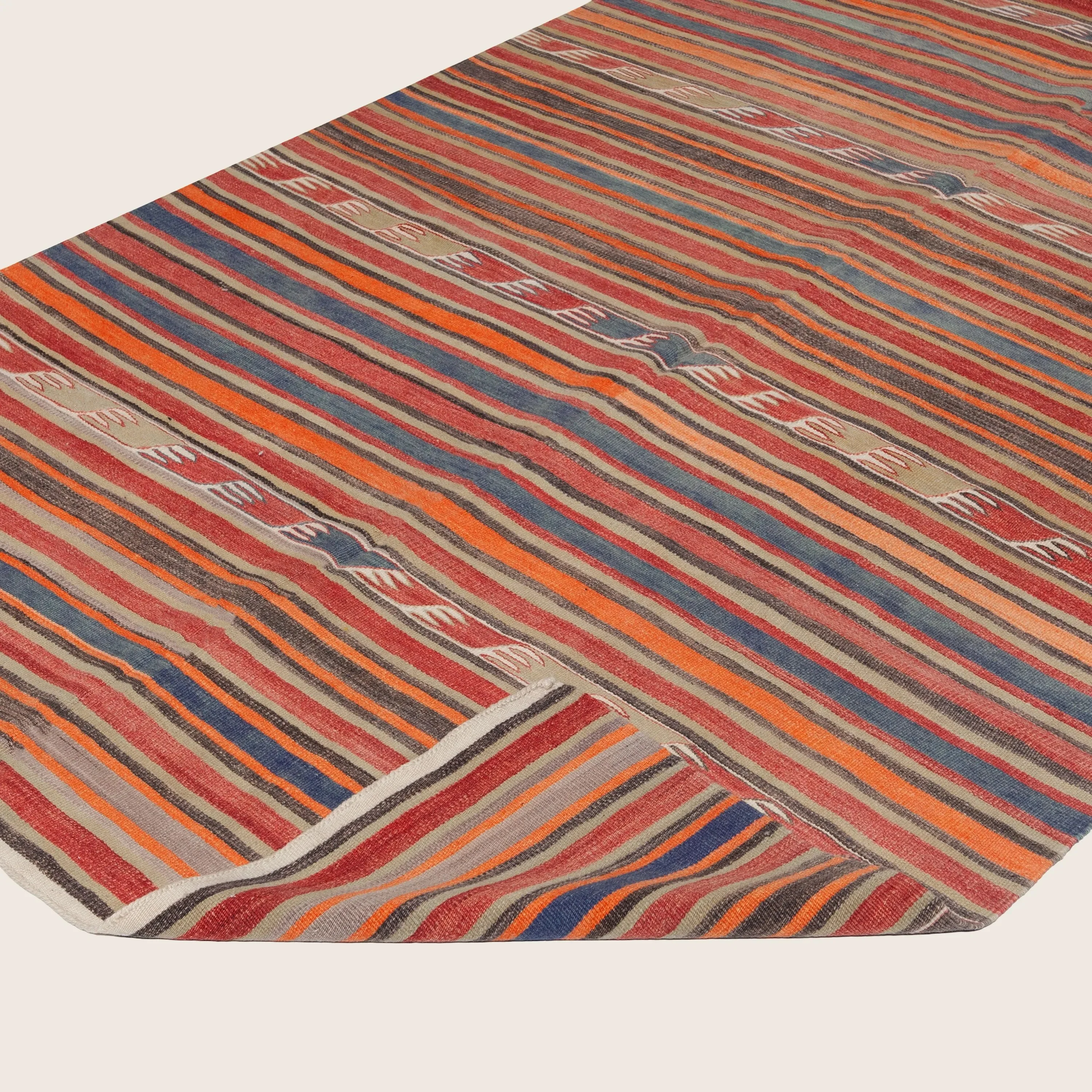 Orange Vintage Flatweave Wool Runner - 4'1" x 12'7" - Image 3