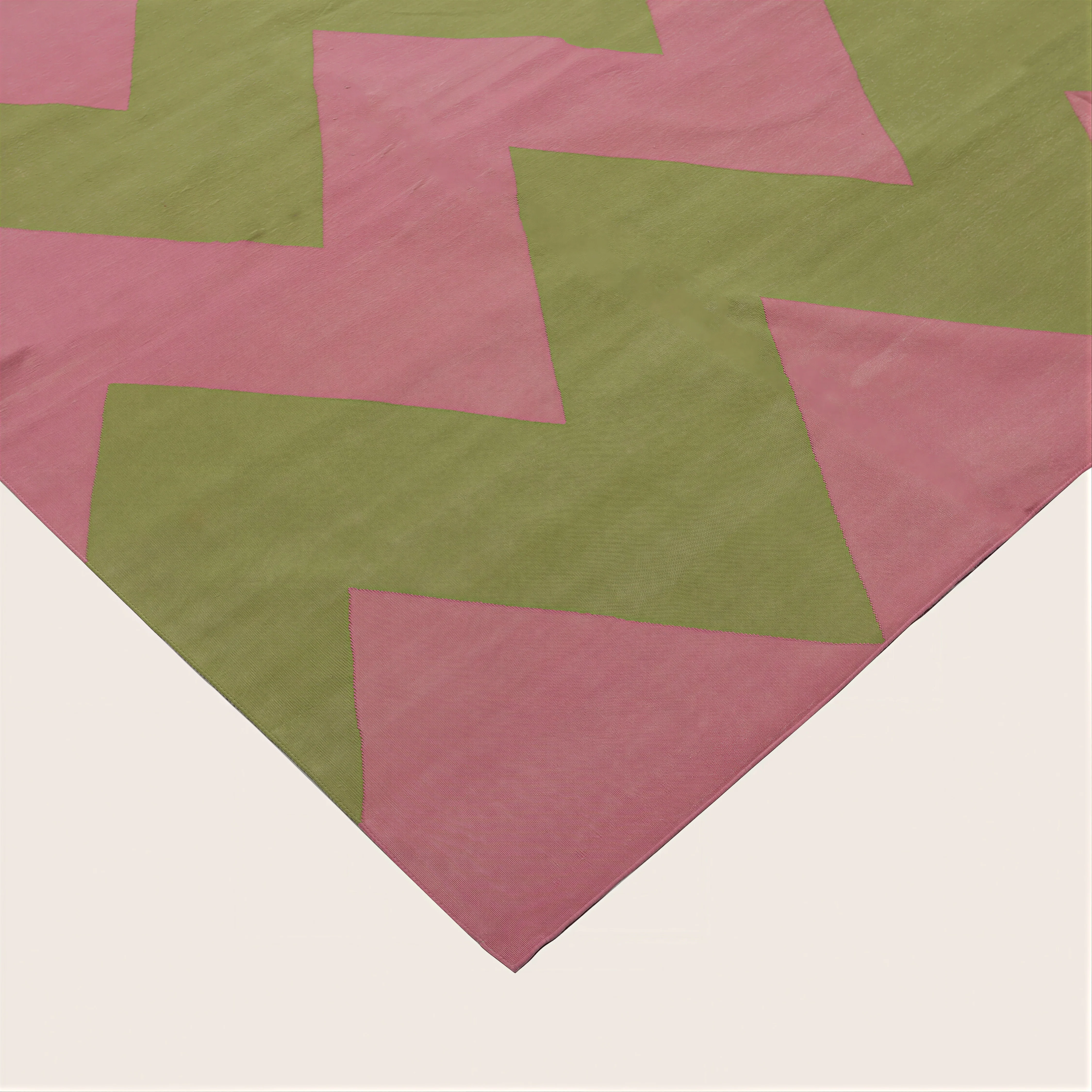 Pink & Green Chevron Cotton Rug - 10' x 14' - Image 3