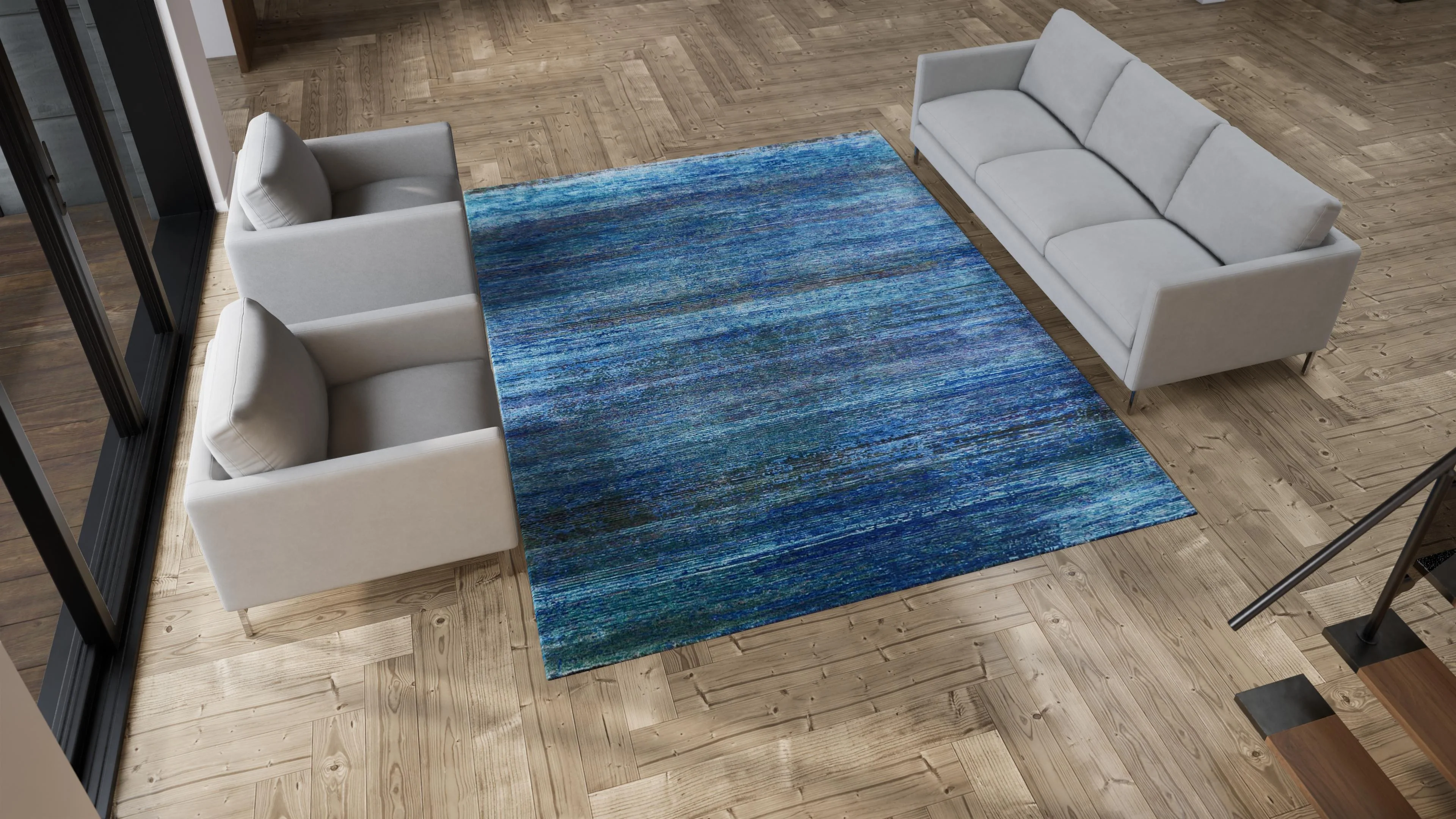 Blue Sabideh Nu Vibrant Modern Wool Silk Blend Tibetan Rug - 8'1" x 10'2" - Image 6