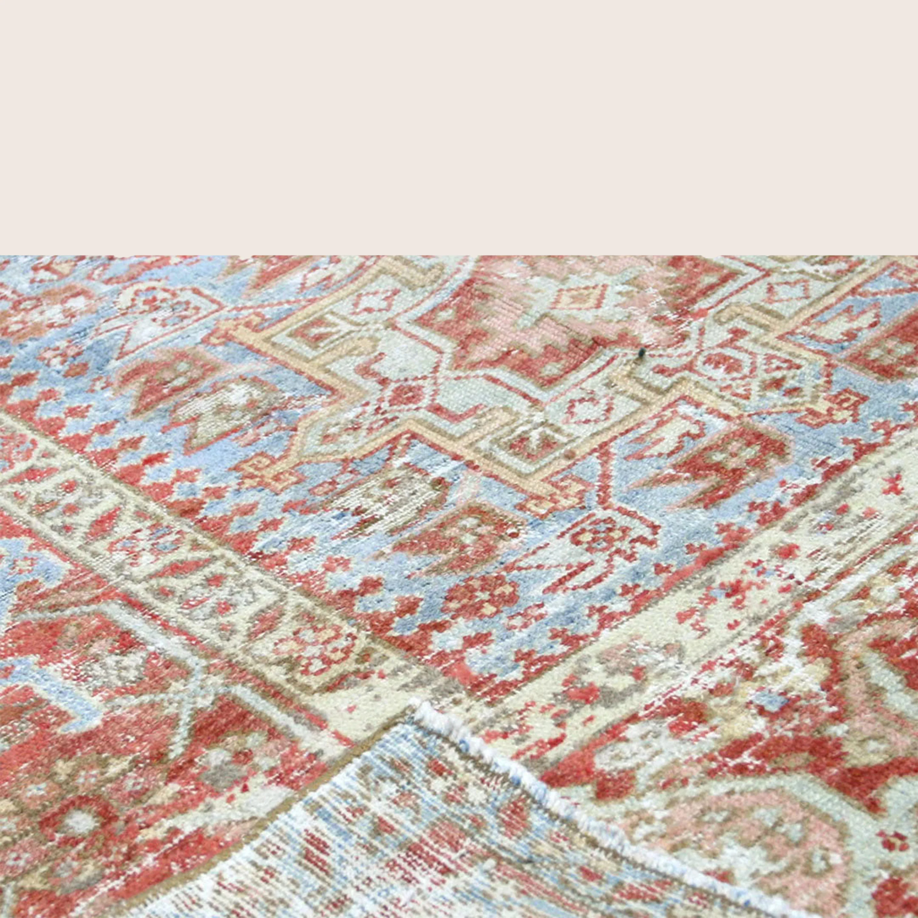 Red Vintage Antique Traditional Heriz Wool Rug - 8'4" x 11'3" - Image 3
