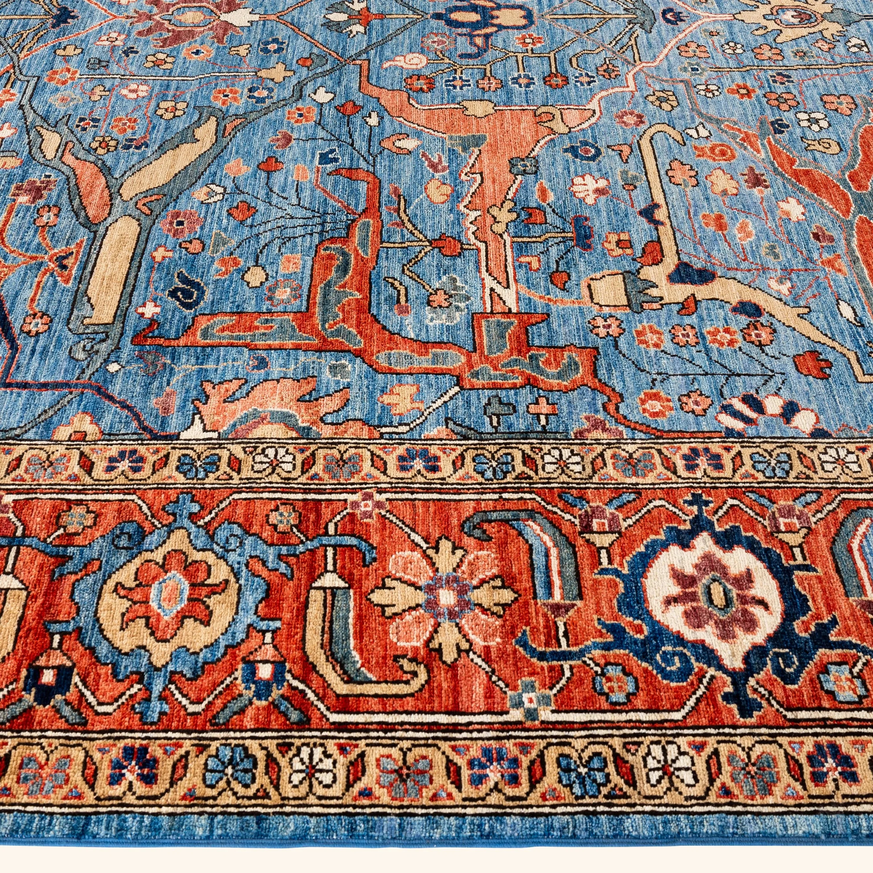 Light Blue Traditional Serapi Wool Rug - 9'2" x 11'11" - Image 7