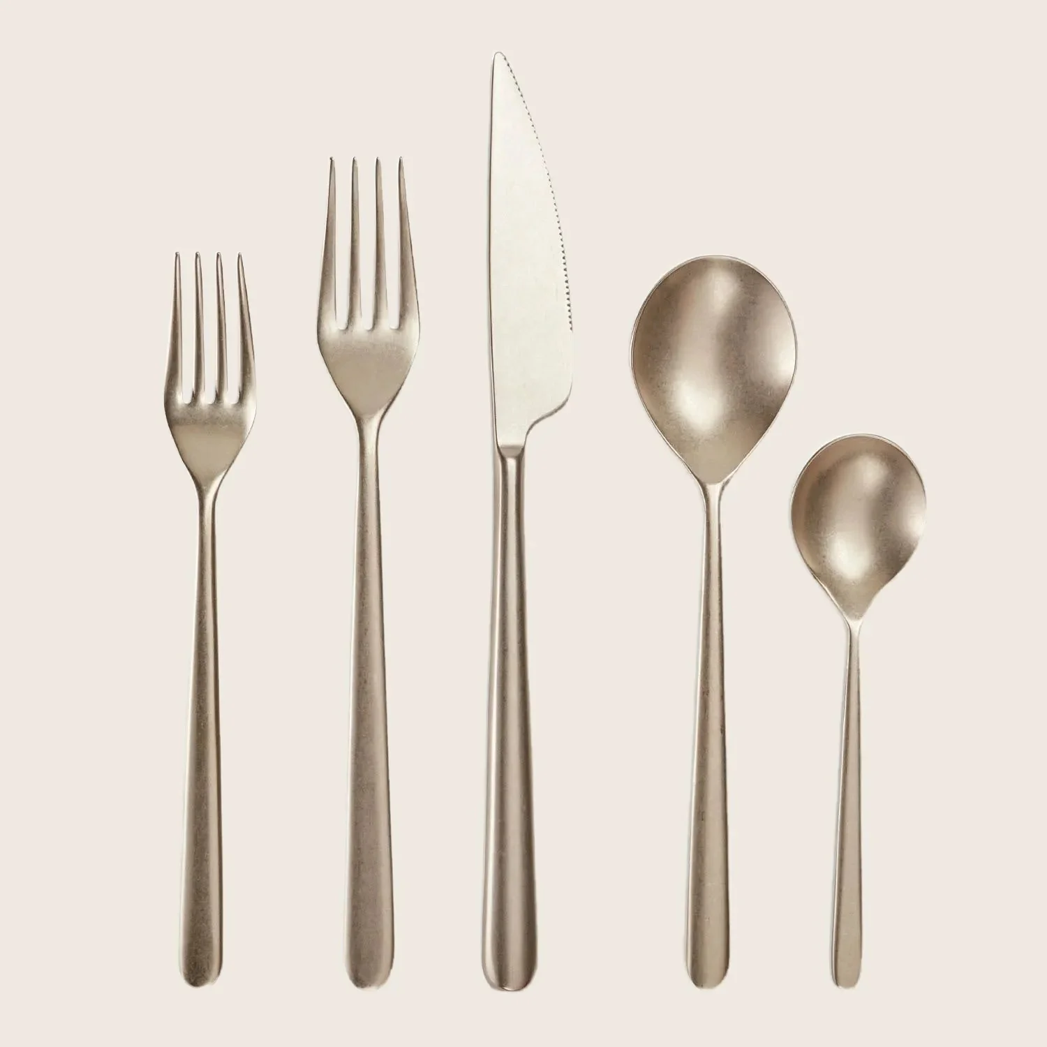 Linea Flatware 5 Piece Set, Pewter Finish