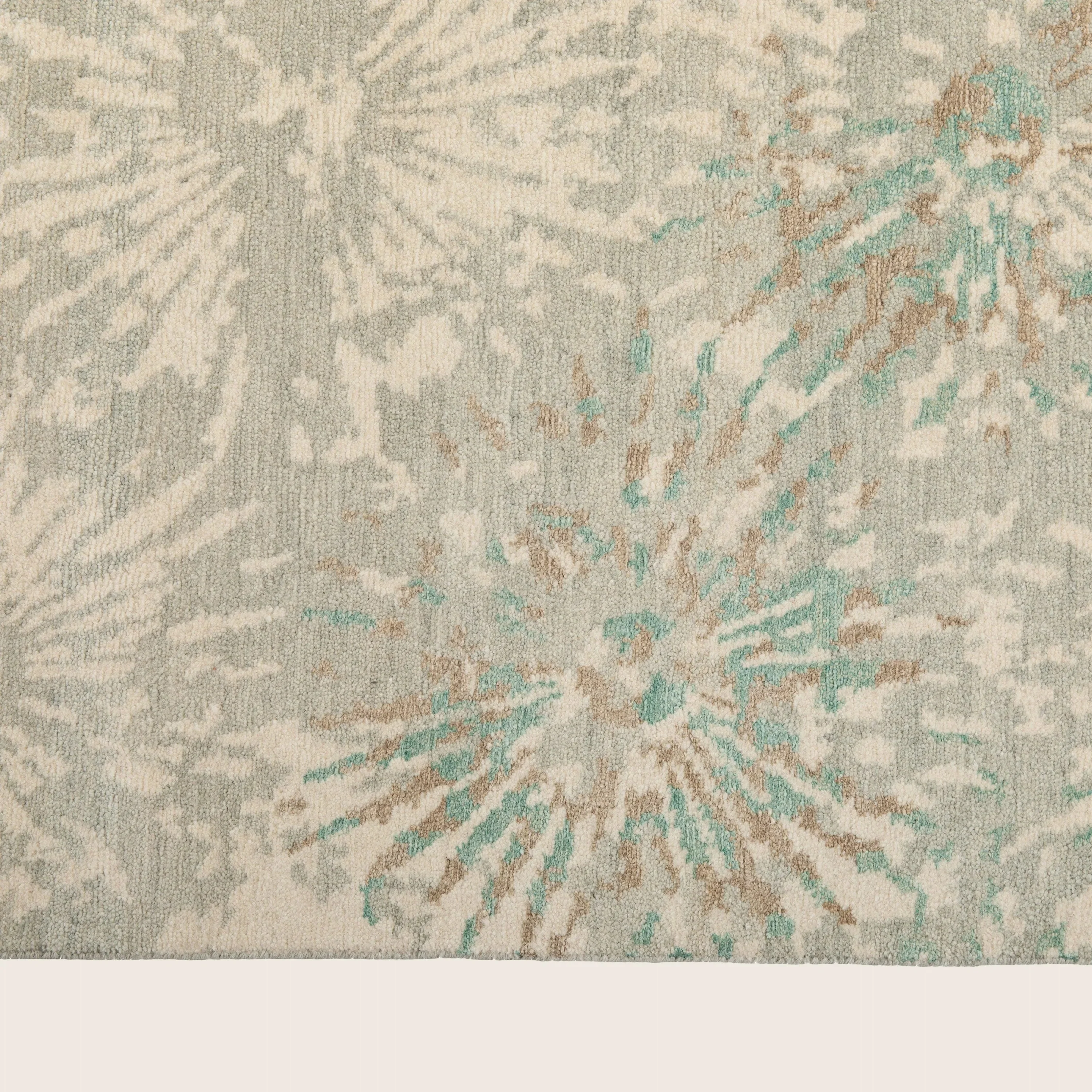Teal & Cream Contemporary Tibetan Wool Silk Blend Rug - 13' x 18' - Image 5