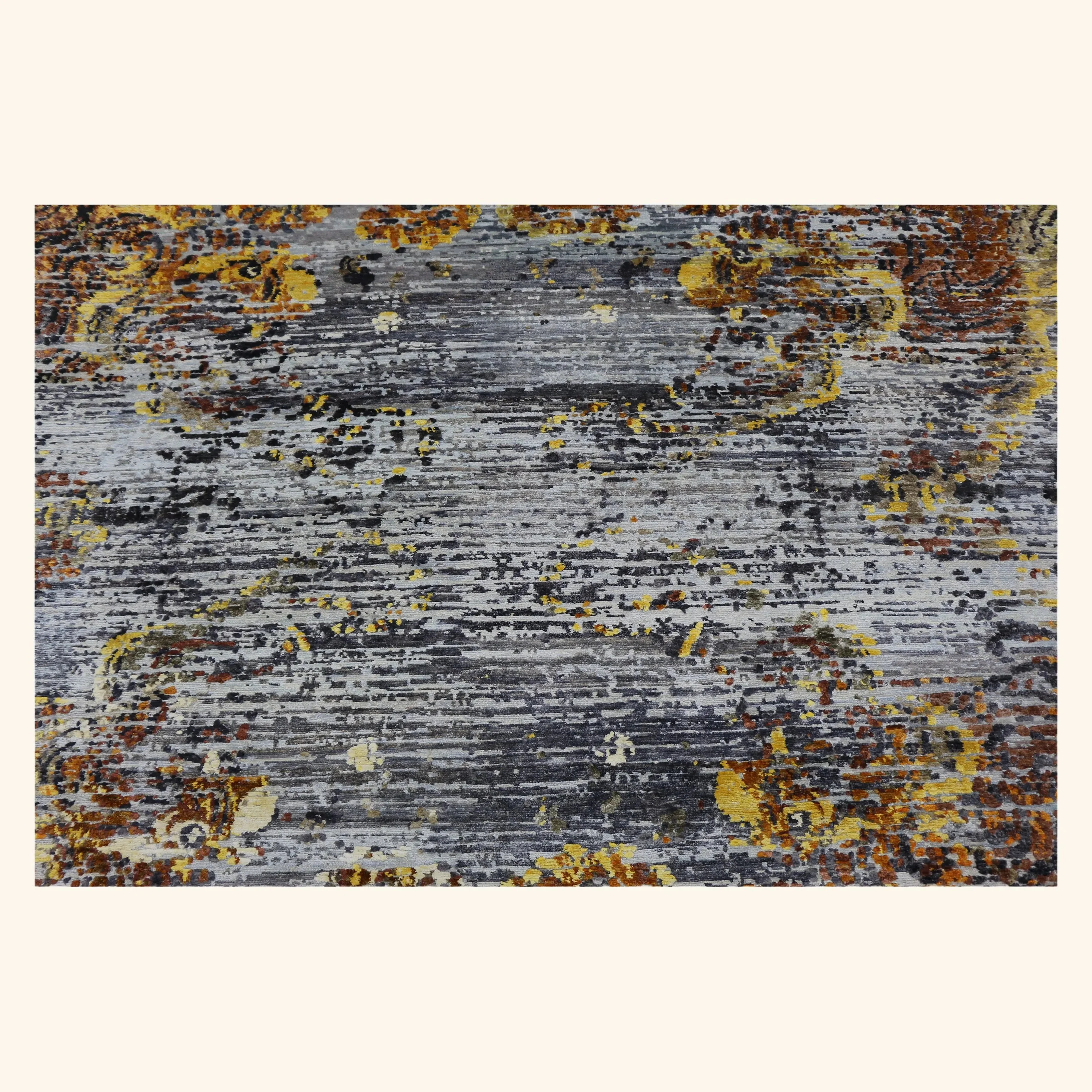 Blue and Orange Tibetan Contemporary Silk Rug - 9'11" x 14'1" - Image 2