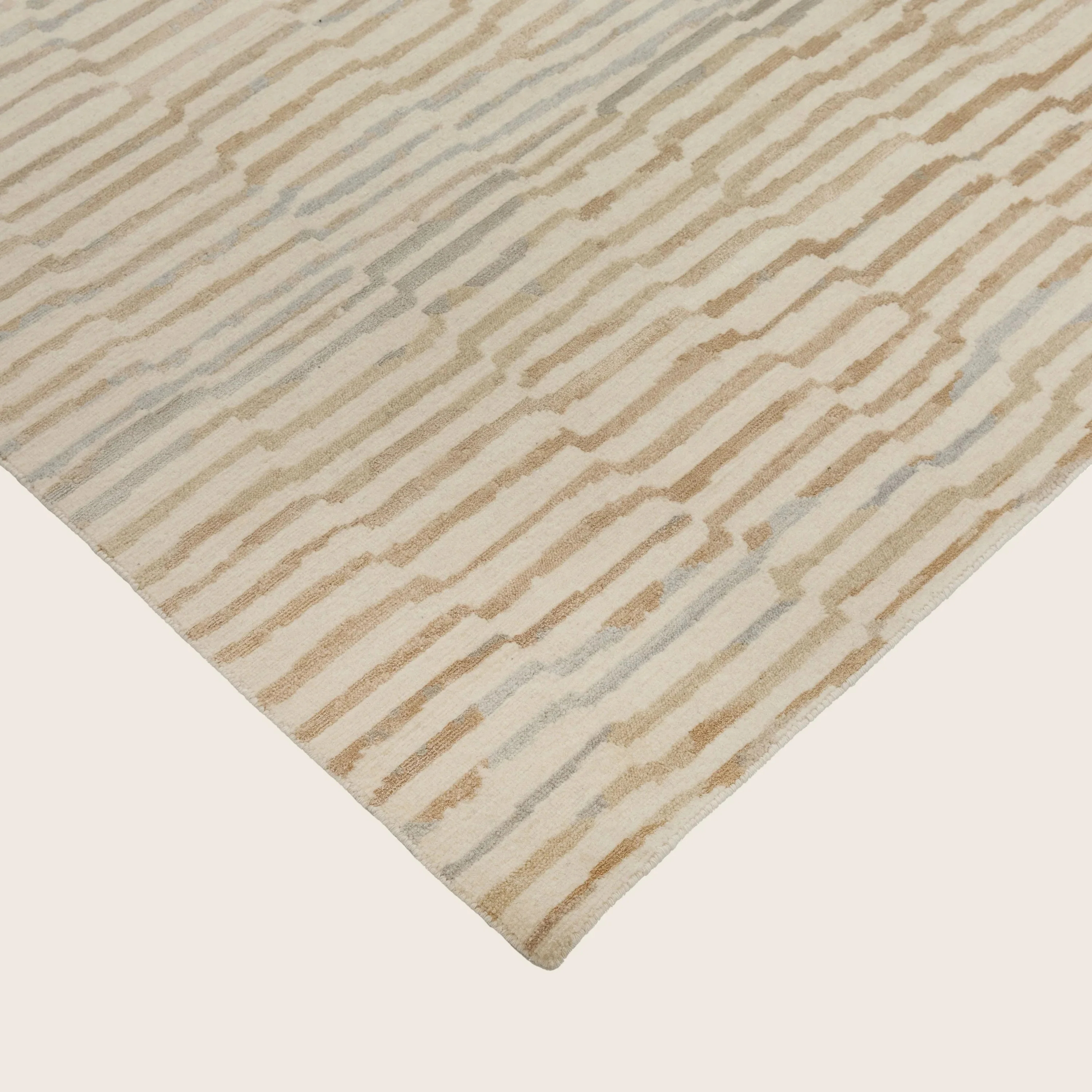 Beige Contemporary Tibetan Wool Silk Blend Rug - 9' x 12' - Image 3