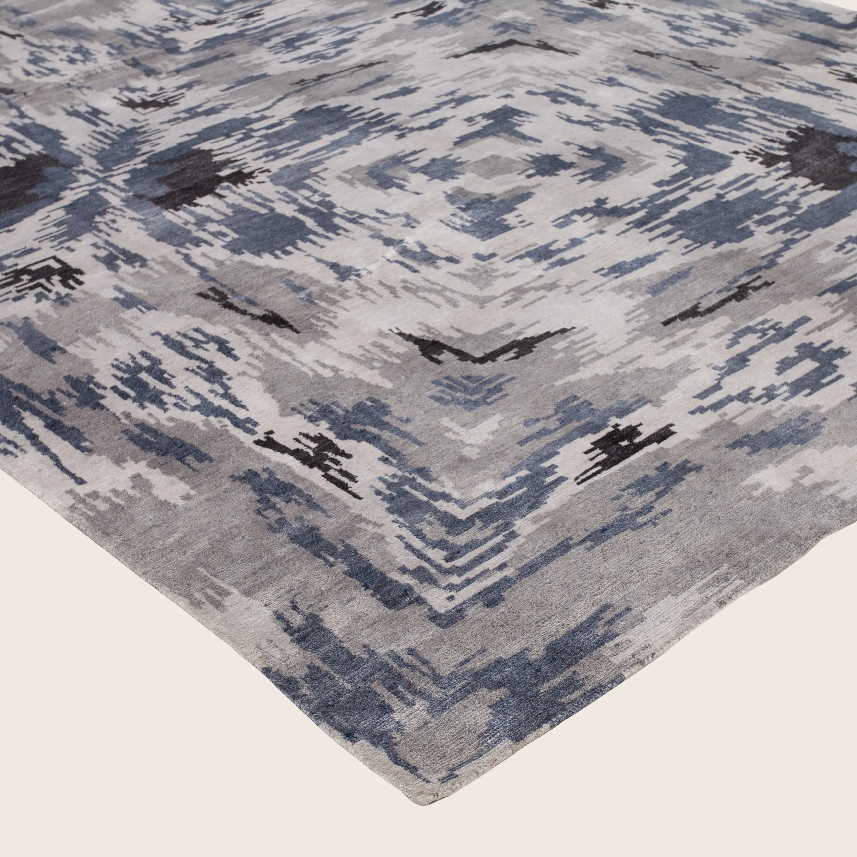 Grey & Blue Modern Wool Blend Rug - 9'4" x 12'3" - Image 4