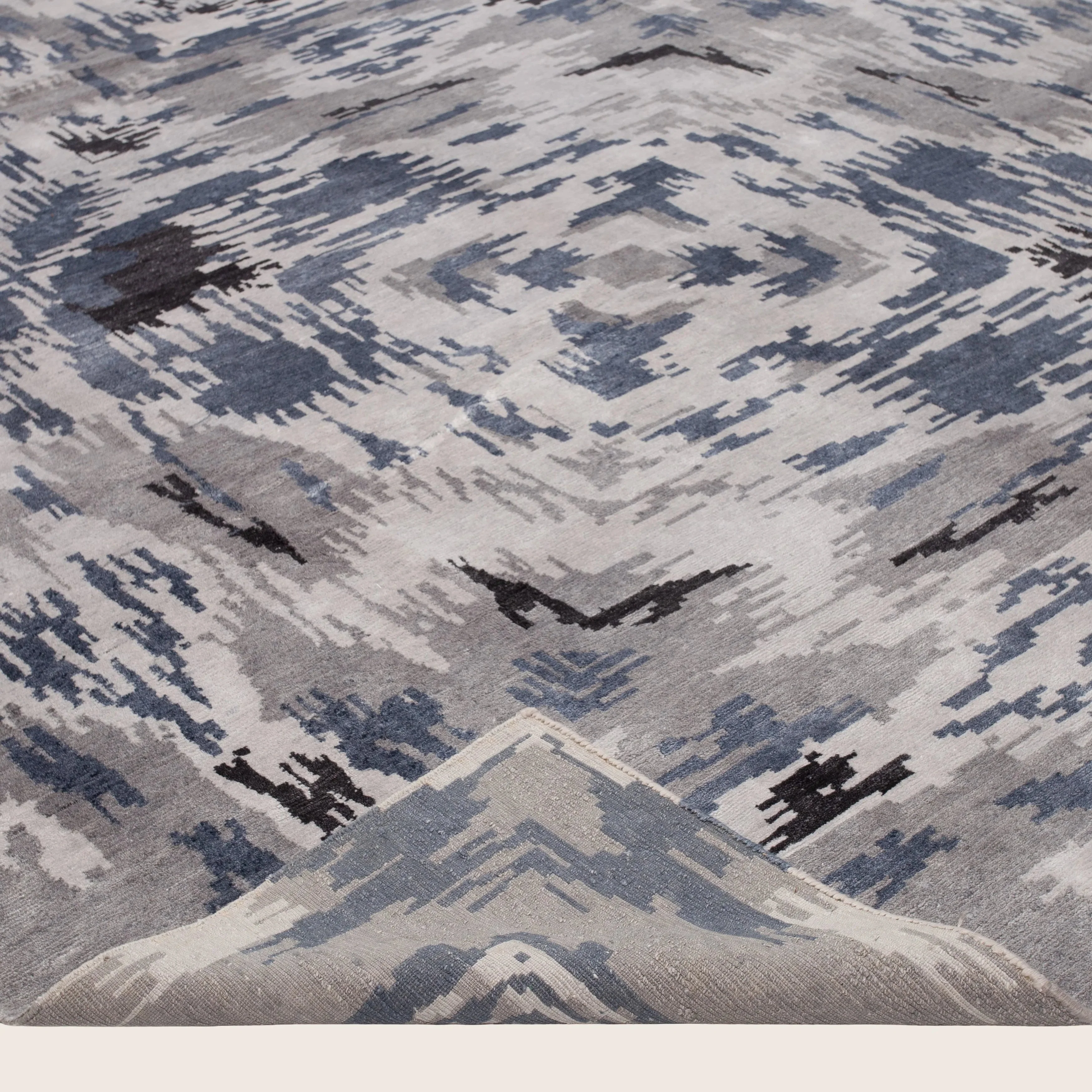Grey & Blue Modern Wool Blend Rug - 9'4" x 12'3" - Image 5
