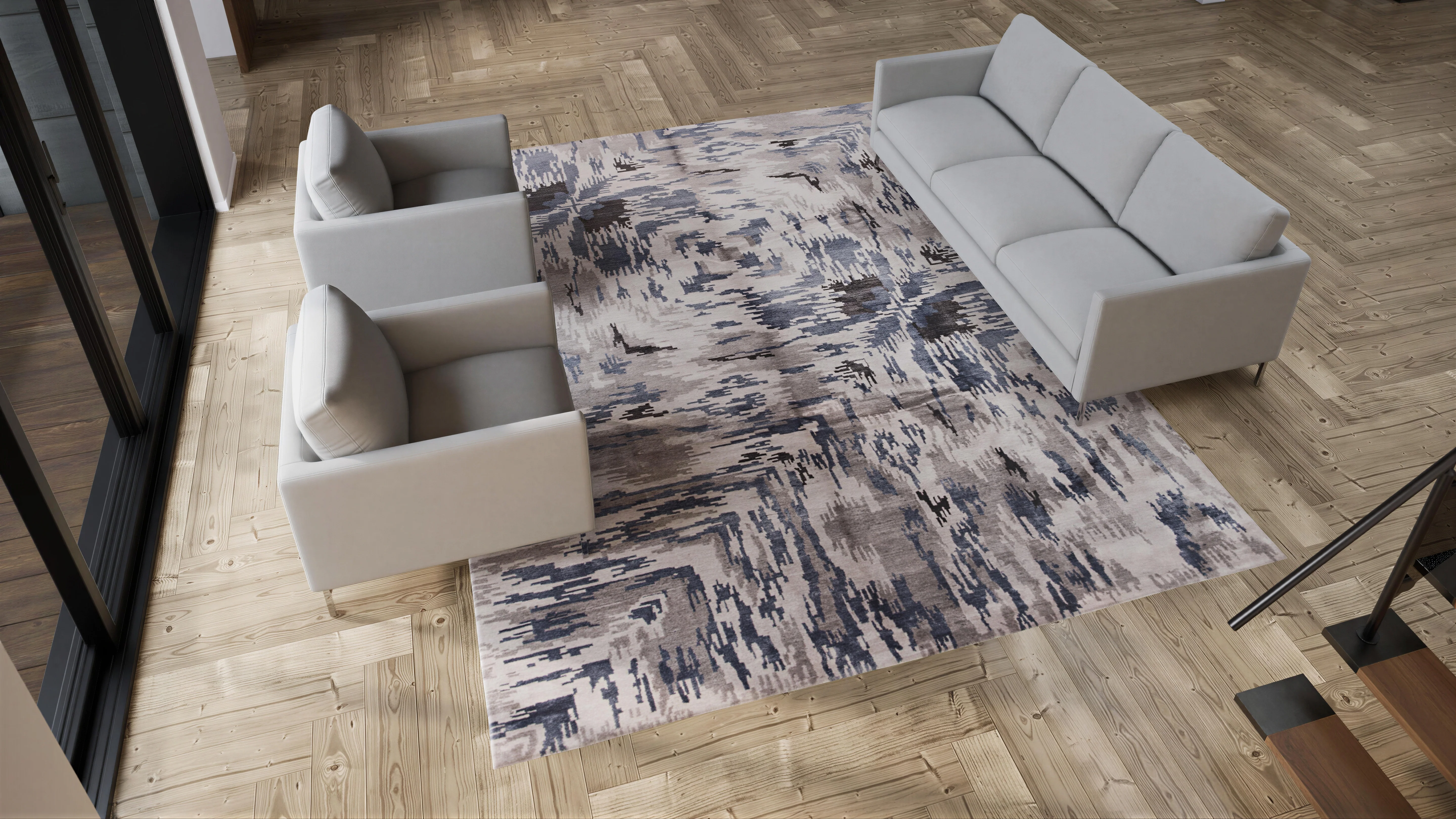 Grey & Blue Modern Wool Blend Rug - 9'4" x 12'3" - Image 7
