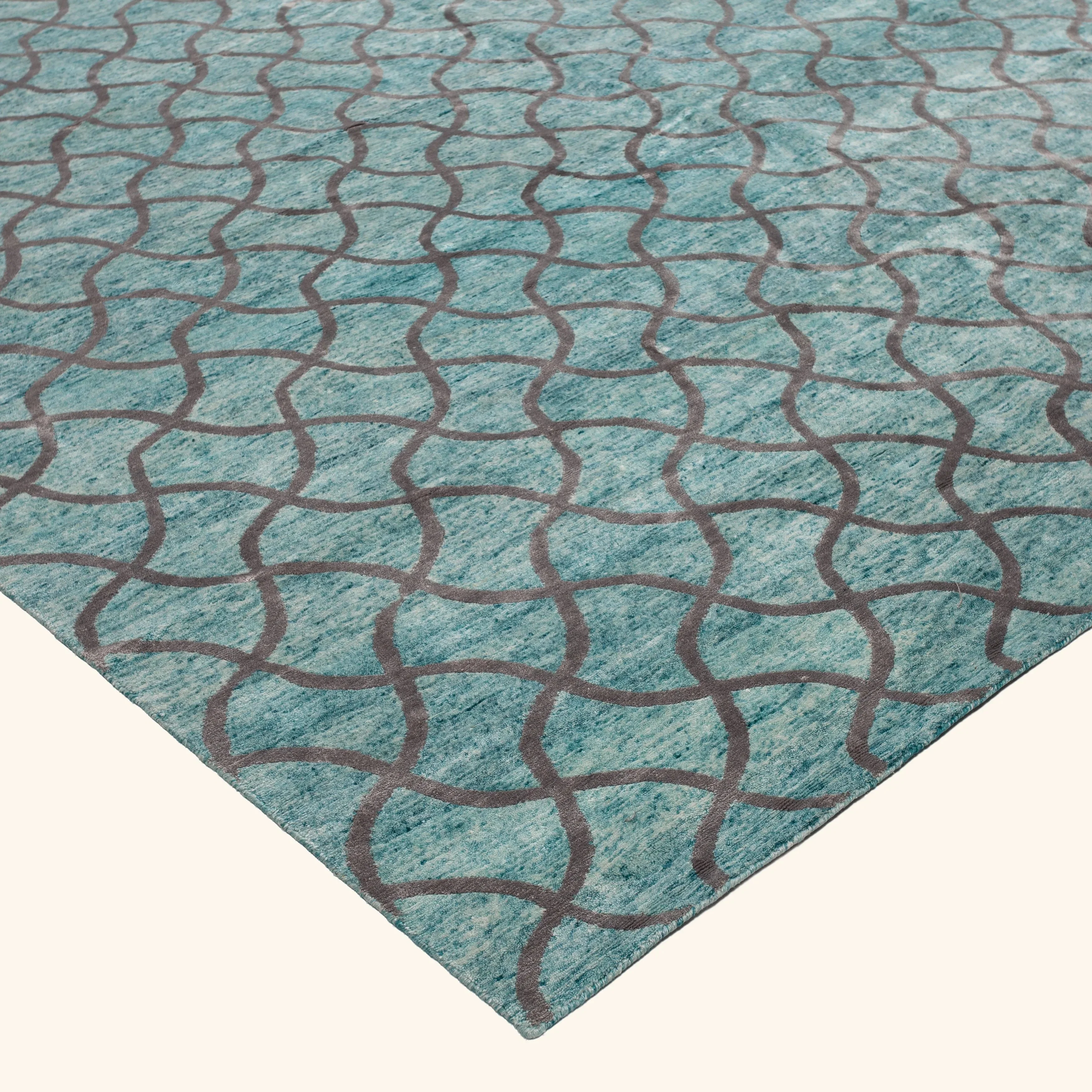 Blue Modern Art Silk Cotton Blend Rug - 11'10" x 14'9" - Image 3