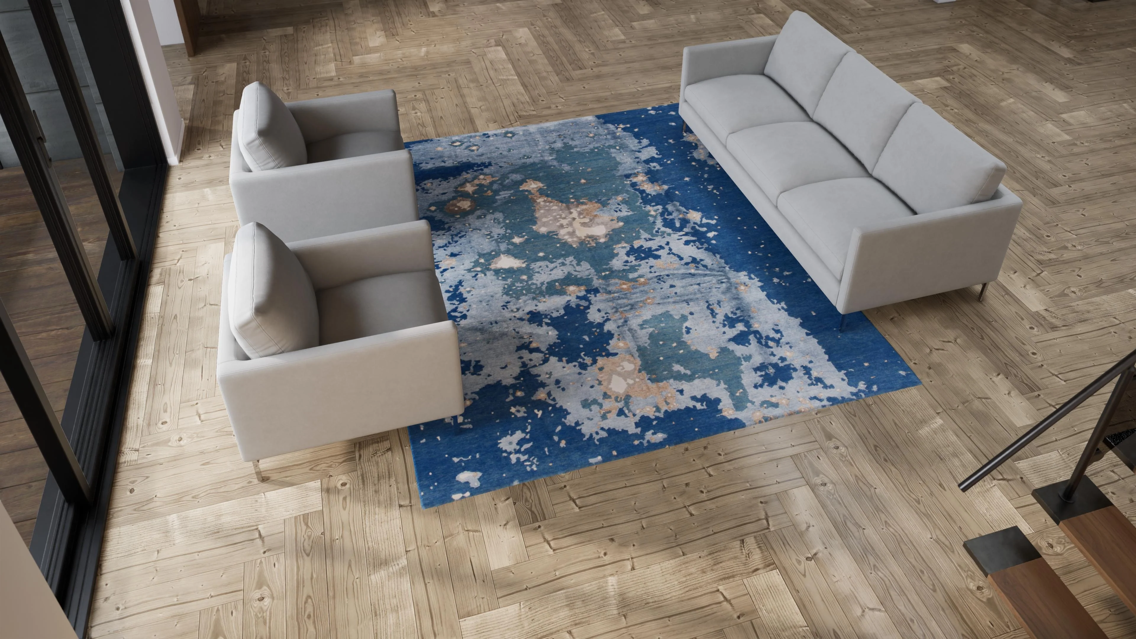 Blue Modern Wool Rug - 8'2" x 9'10" - Image 7