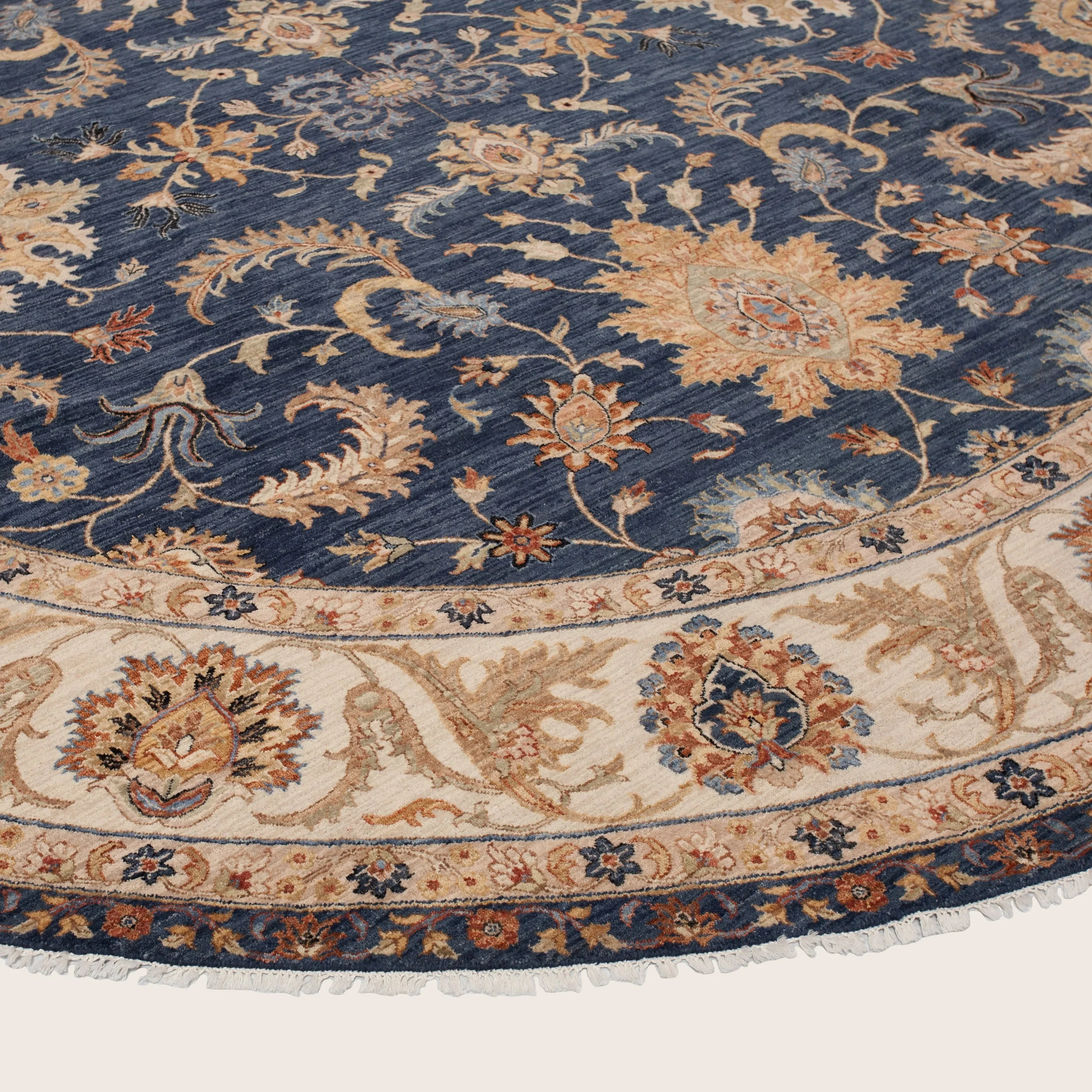 Blue & Brown Traditional Wool Rug - 12' Round - Image 3