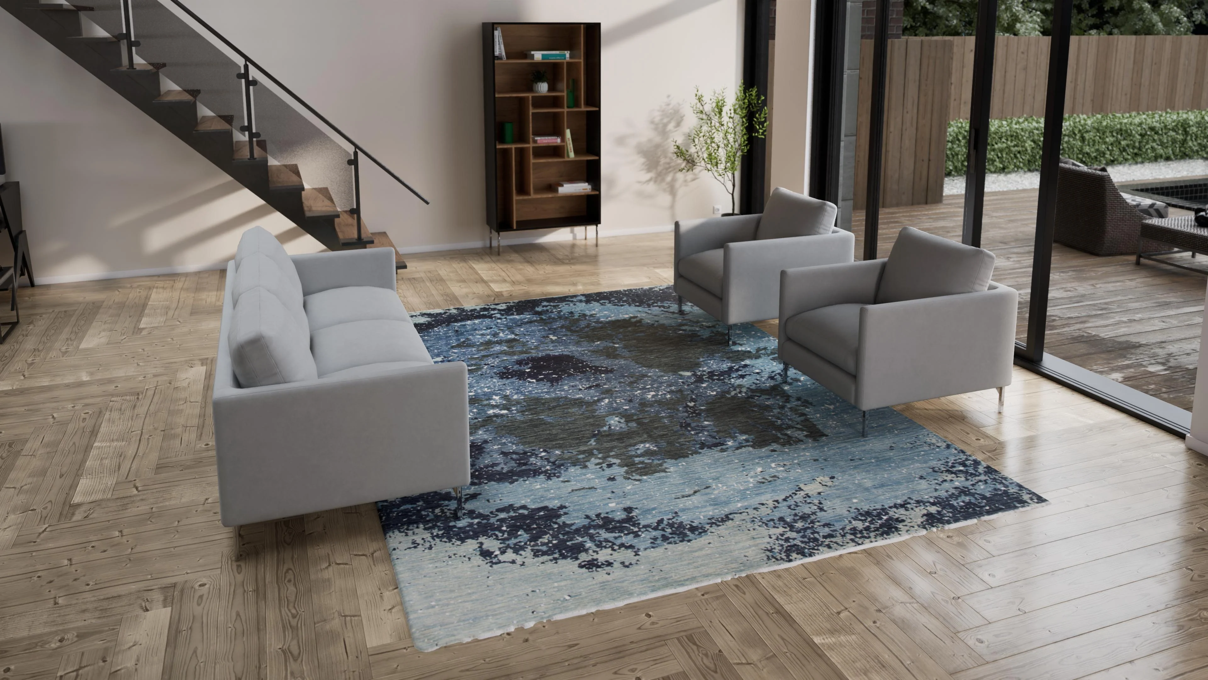 Blue Modern Wool Rug - 9'1" x 12'2" - Image 3