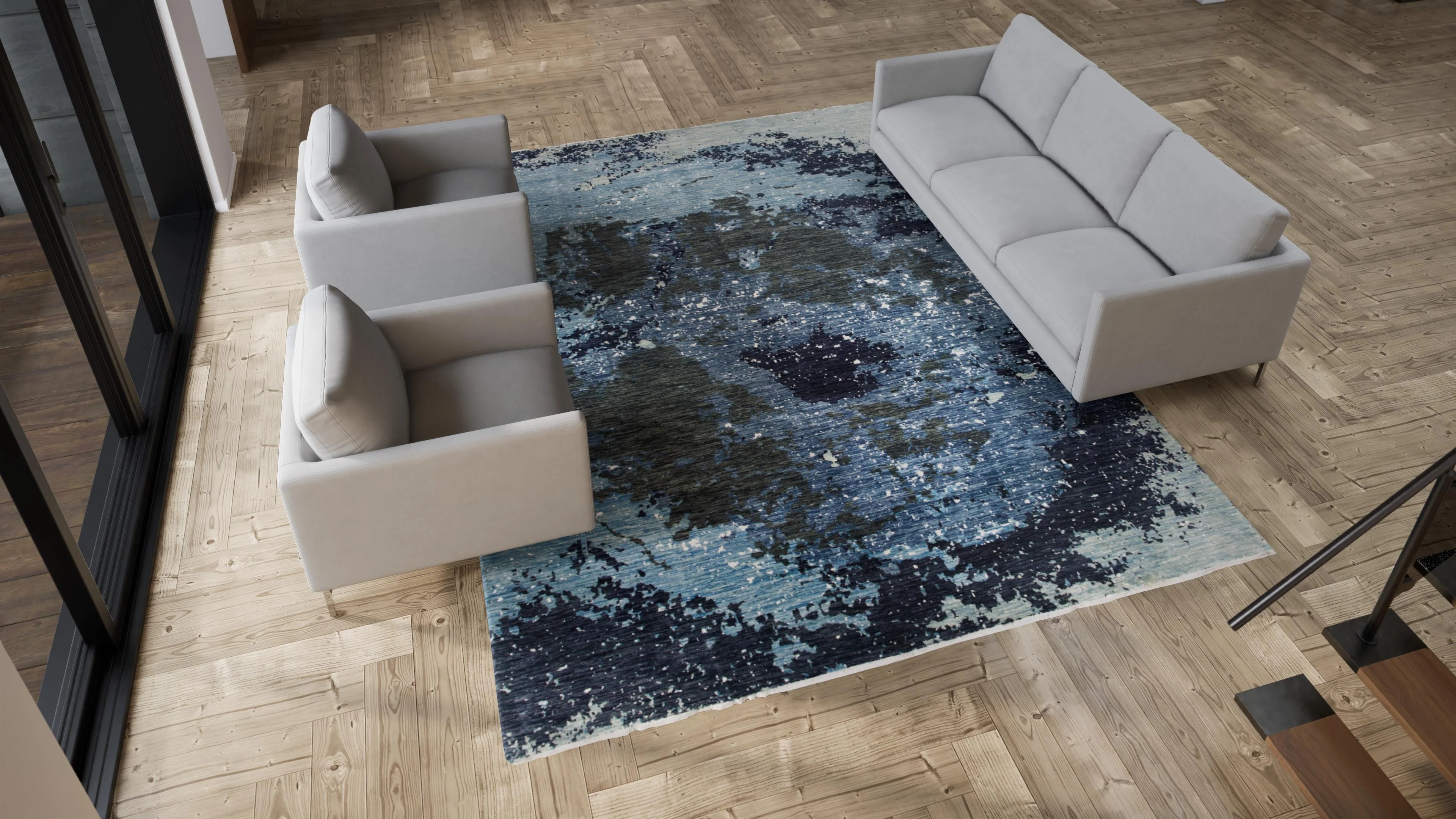 Blue Modern Wool Rug - 9'1" x 12'2" - Image 7