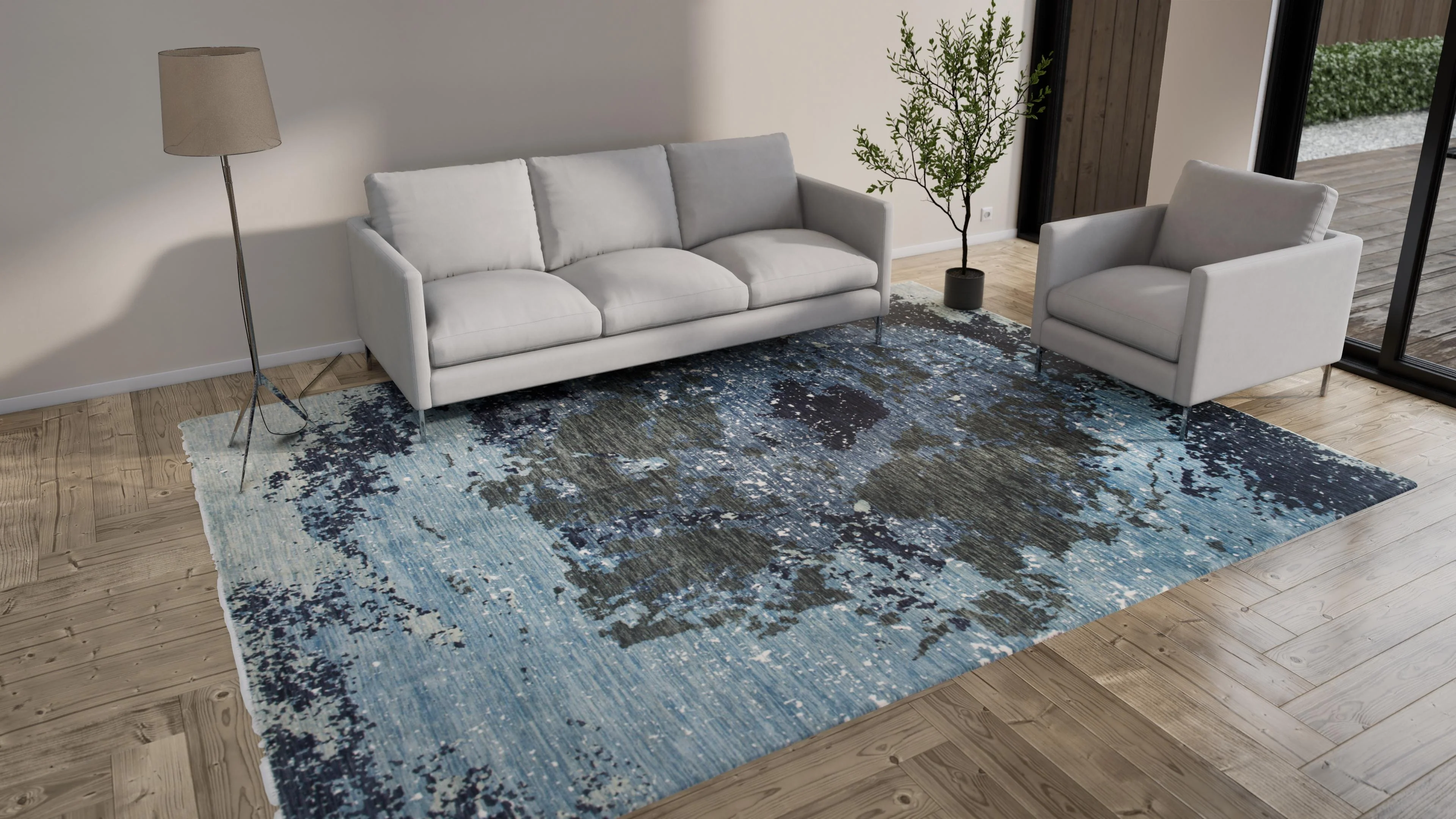 Blue Modern Wool Rug - 9'1" x 12'2" - Image 8