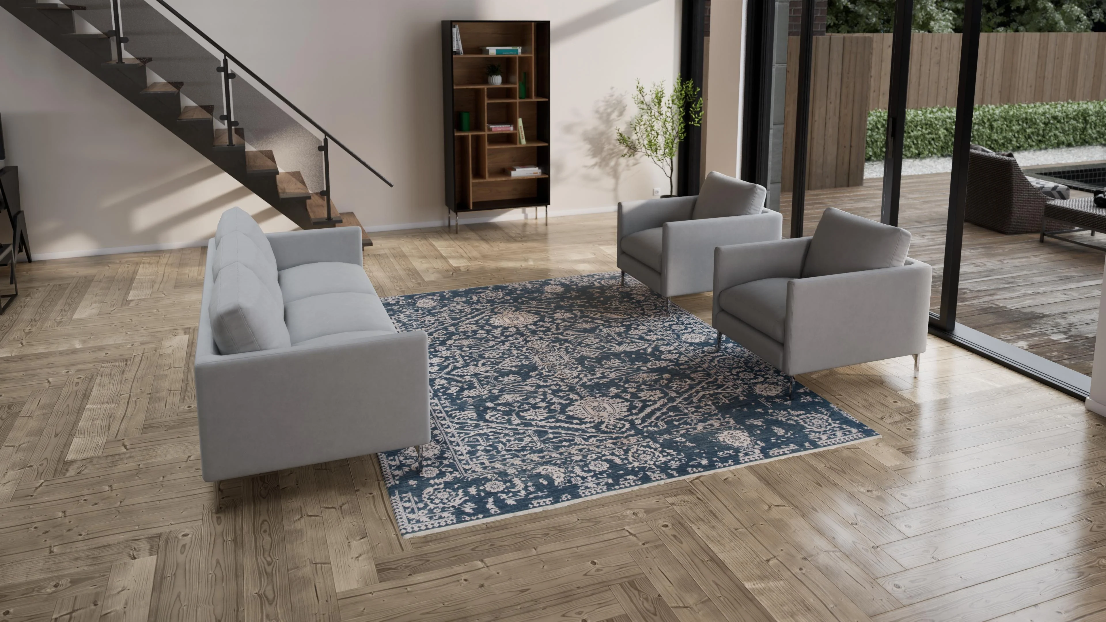 Blue Modern Wool Blend Rug - 8' x 10'1" - Image 3