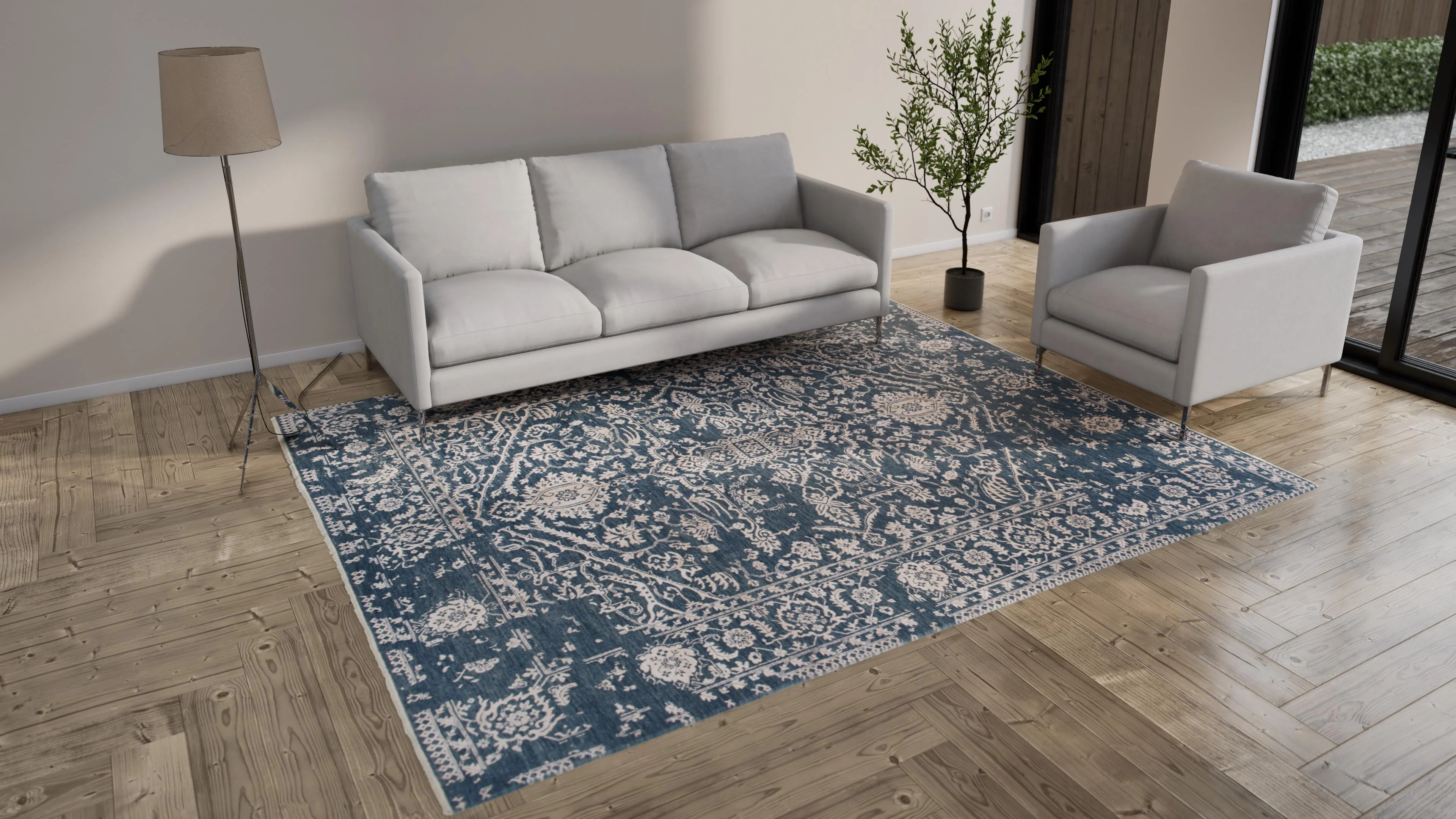 Blue Modern Wool Blend Rug - 8' x 10'1" - Image 8