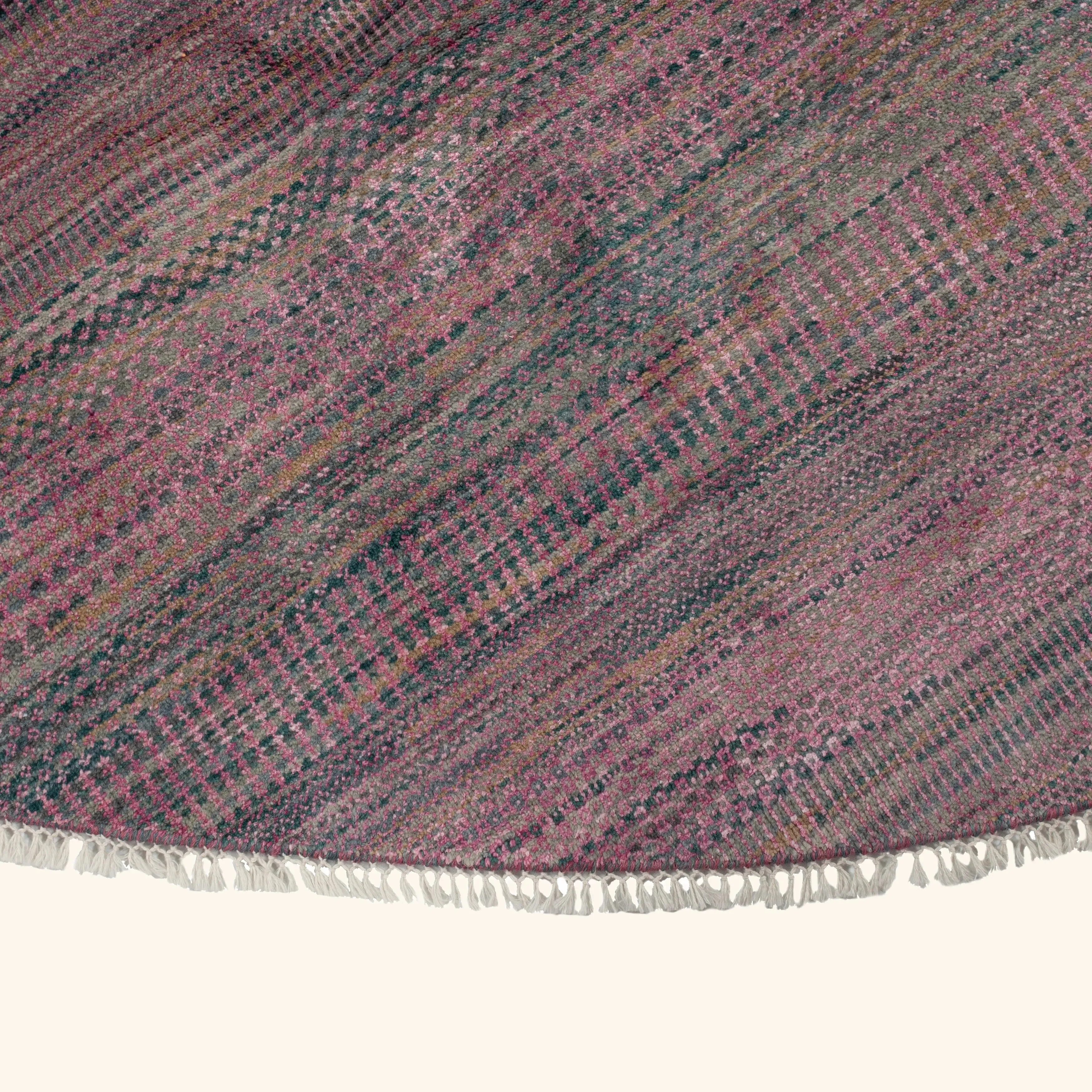 Pink Geometric Modern Art Silk Wool Round Rug 10'2' - Image 5