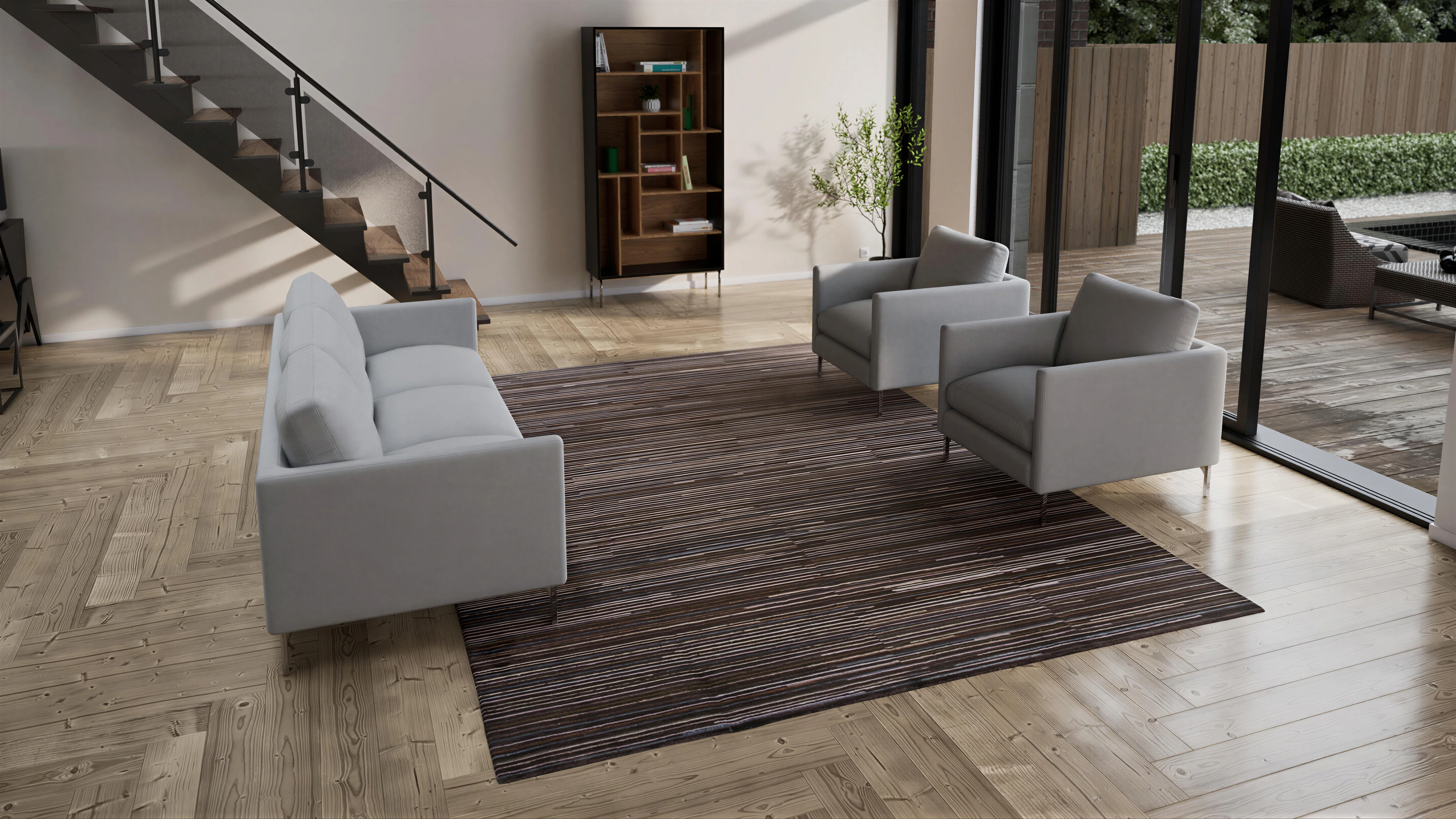 Brown Modern Wool Blend Rug - 9' x 12'3" - Image 3
